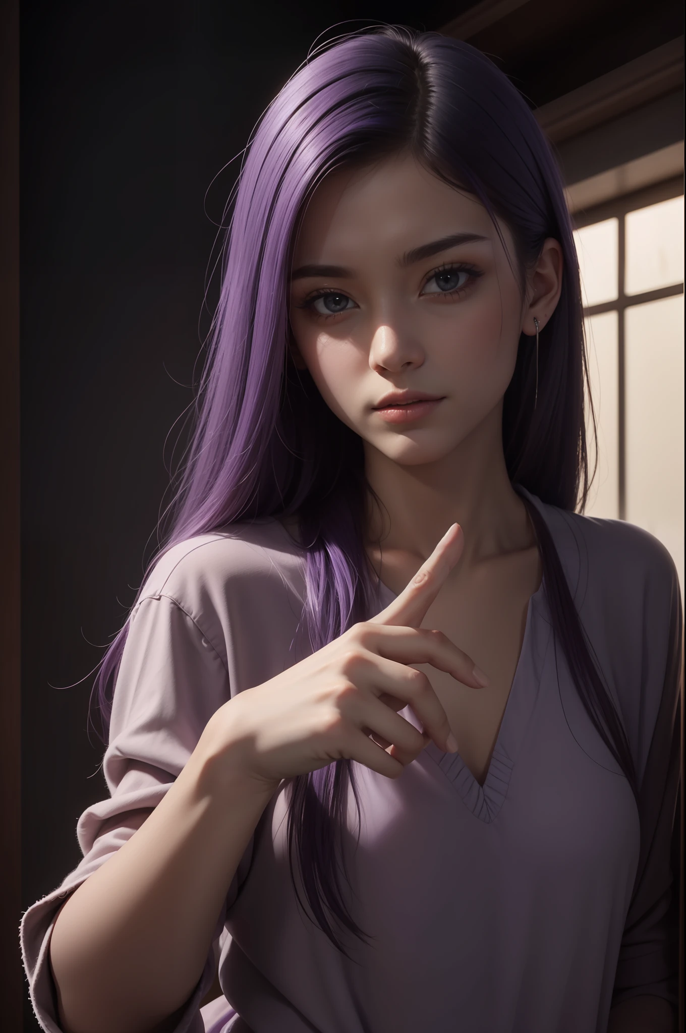 masterpiece, intricate detail, realism, a gesture of hand showing middle finger that was dyed in purple ink, high-definition, 8k res, absurd res, light-strobe, relaxed color