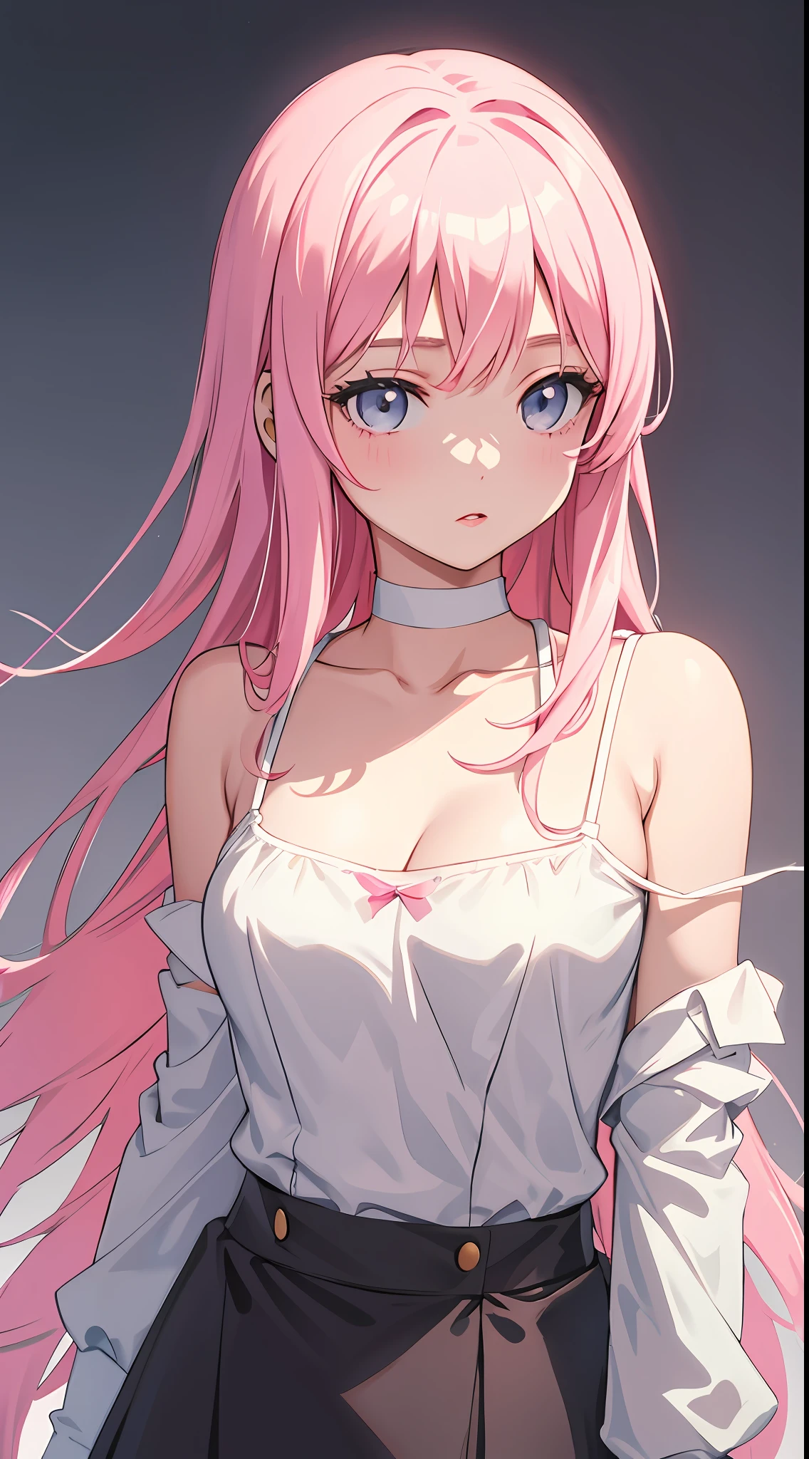 a lovely kid giredish pink lips,Wearing a bright white shirt,Pastel palette aurora punk style,Anime illustration of her face,Animated GIFs,hand-drawn animation,Captivating sketch,Smooth and shiny,Hazy romanticism,Super Flat Style,White background -- ar 1:1--niji 5--style expressive--s 50,cleavage,Large breasts,The shoulder straps slip off