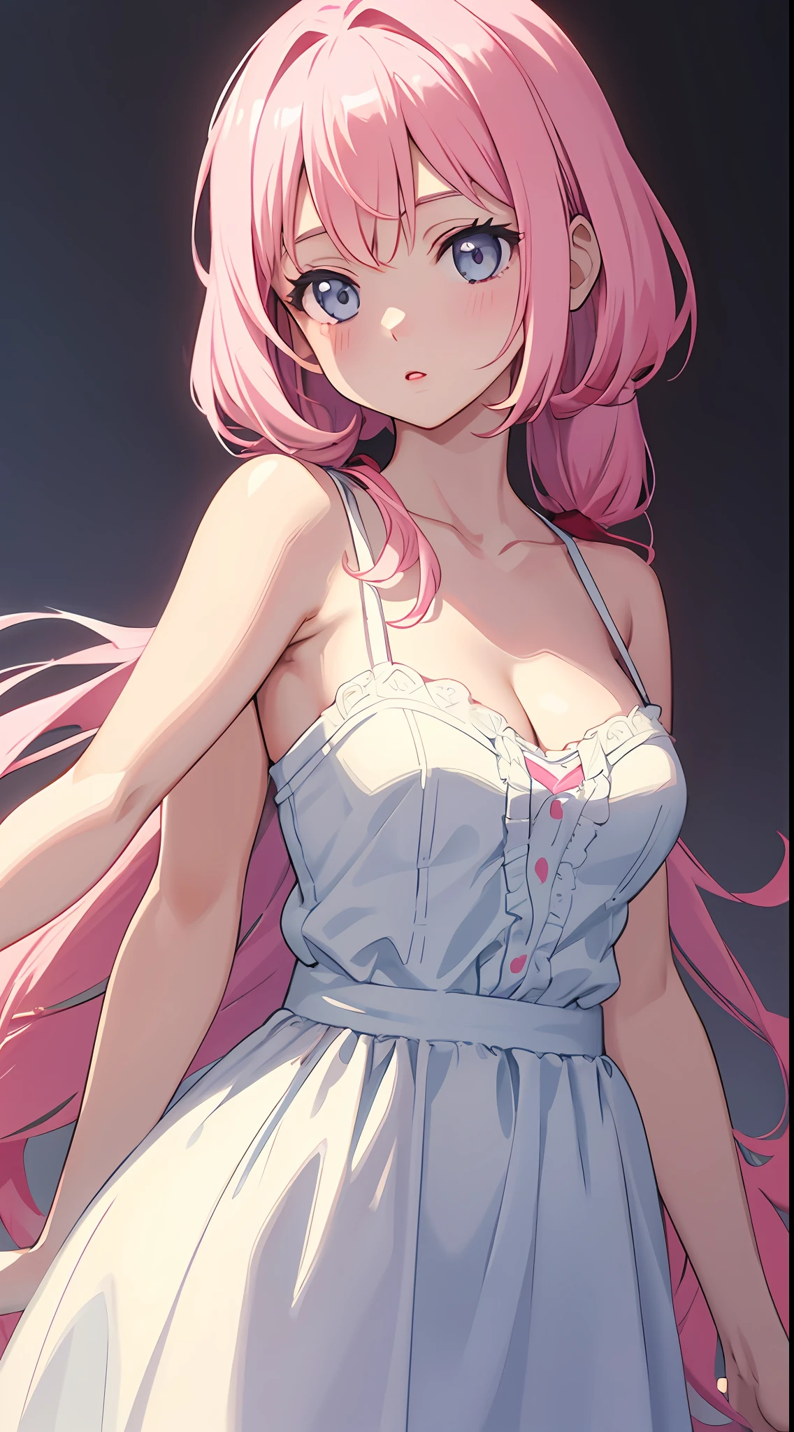 a little lovely ??? girl,redish pink lips,Wearing a bright white shirt,Pastel palette aurora punk style,Anime illustration of her face,Animated GIFs,hand-drawn animation,Captivating sketch,Smooth and shiny,Hazy romanticism,Super Flat Style,White background -- ar 1:1--niji 5--style expressive--s 50,cleavage,Large breasts,The shoulder straps slip off