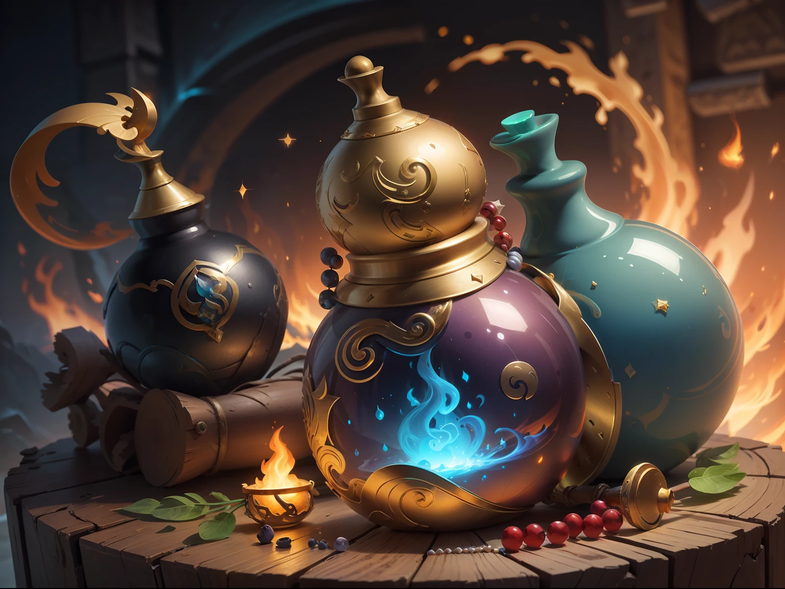 um close up de uma garrafa com uma luz brilhando sobre ela, concept art magical highlight, painting of one health potion, potion of healing, magical potions, fantasy game spell, fantasy game spell symbol, frasco de estrelas, estilo de arte de jogo de fantasia, holy fire spell art, magic items, fantasia estilo de arte hearthstone, Magical artifact, estilo de arte arcano, shiny potions