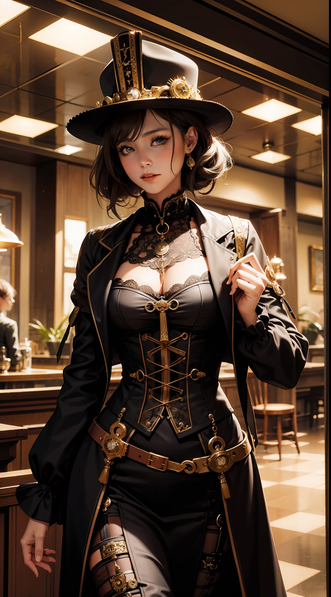 Beautiful woman in intricate Victorian Steampunk Outfit