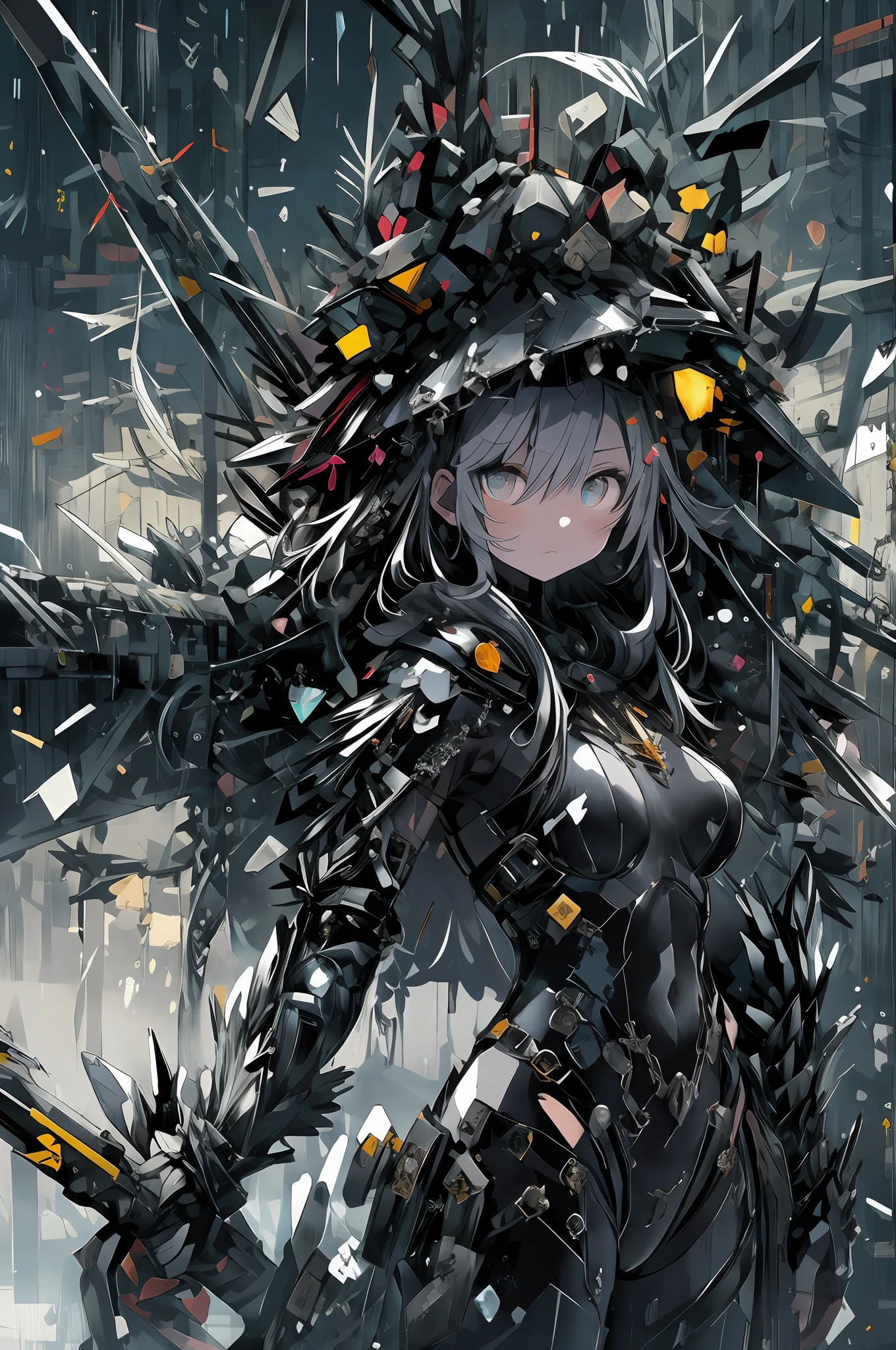 masterpiece, top-quality, hightquality, abyssal, awardwinning photo, depth of fields, nffsw, ighly detailed, trending on artstationh, Trending in CGSighbour, Convoluted, high detailing,This illustration is、It depicts a fantasy world with a solemn and gloomy atmosphere.。Woman in black armor、Stand with a very large sword in each hand。Her armor absorbs light、Glittering cold.、Her presence makes you powerful and dignified。Her expression was stern.、I'm determined.、Her eyes show determination and determination。
Powder々The glass that flew around it.、This symbolizes the battles and trials of the past。Shards of glass reflect light、Creating unstable beauty。Every time the wind blows、Powder々The creak of the glass that became、It reminds me of her past struggles and strengths。
This illustration is、Through the will of steel and the figure of a female warrior who overcame the hardships of the past、It conveys a message of courage and hope.。
