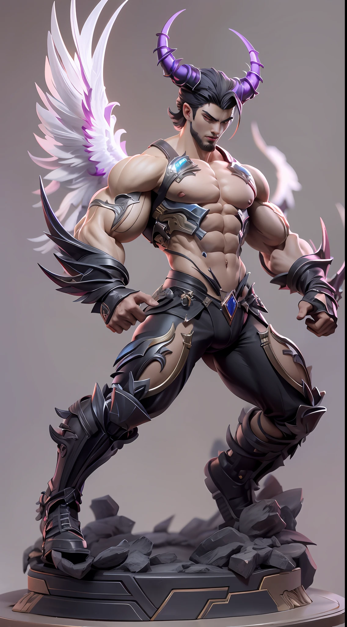Sculpture design,Figures,GK model,The whole body of the character,Handsome demon,satan,sexy for,Stroke the chest,Wings,Handsome,Expose muscles,base,Wu Yifan,Handsome cybernetic boy looking at camera lingerie detailed muscular reality masterpiece,musculous