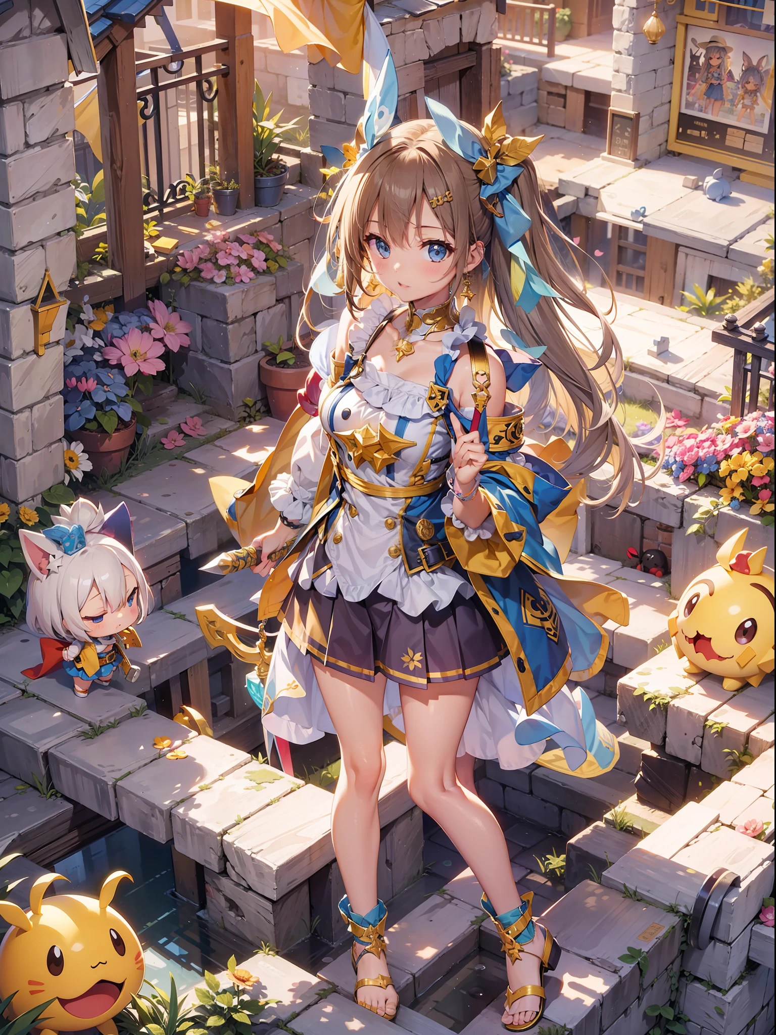 Top image quality Original Characters、City Girl、summer clothing、Toy sword in hand、Cute underground maze in game style、Walls of complex shape、Jagged ceiling