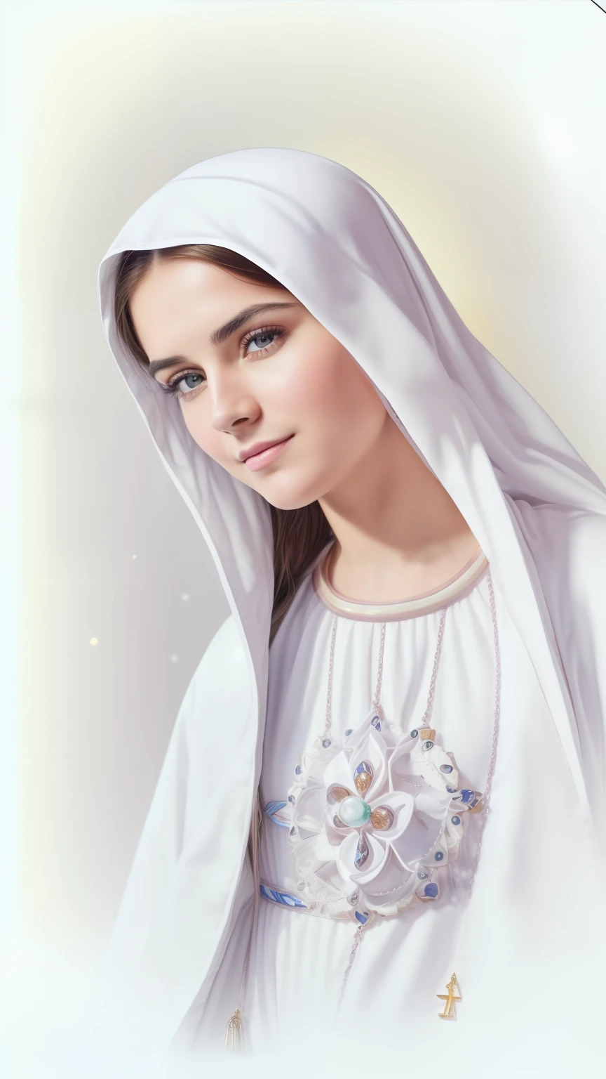 ((Blessed Virgin Mary. 19 years old))) ((( Con una cara seria y piadosa. Con una mirada dulce y tierna))) (obra maestra, calidad superior, mejor calidad, arte oficial, beautiful and aesthetic: 1.2), (1girl), extremadamente detallado, (Arte fractal: 1.3), colorido, highest detailed, Cara perfecta, parte superior del cuerpo, HDR, (orando: 1.3), (golden lines of white coat: 1.2), galaxia, (rayas de luz), eye-catching visuals, (dynamic stripes, senderos luminosos: 1.2), colores vibrantes,