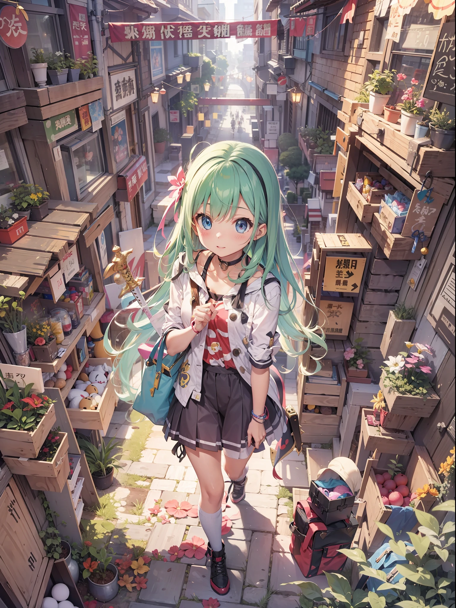 Top image quality Original Characters、City Girl、summer clothing、Toy sword in hand、Cute underground maze in game style、Walls of complex shape、Jagged ceiling
