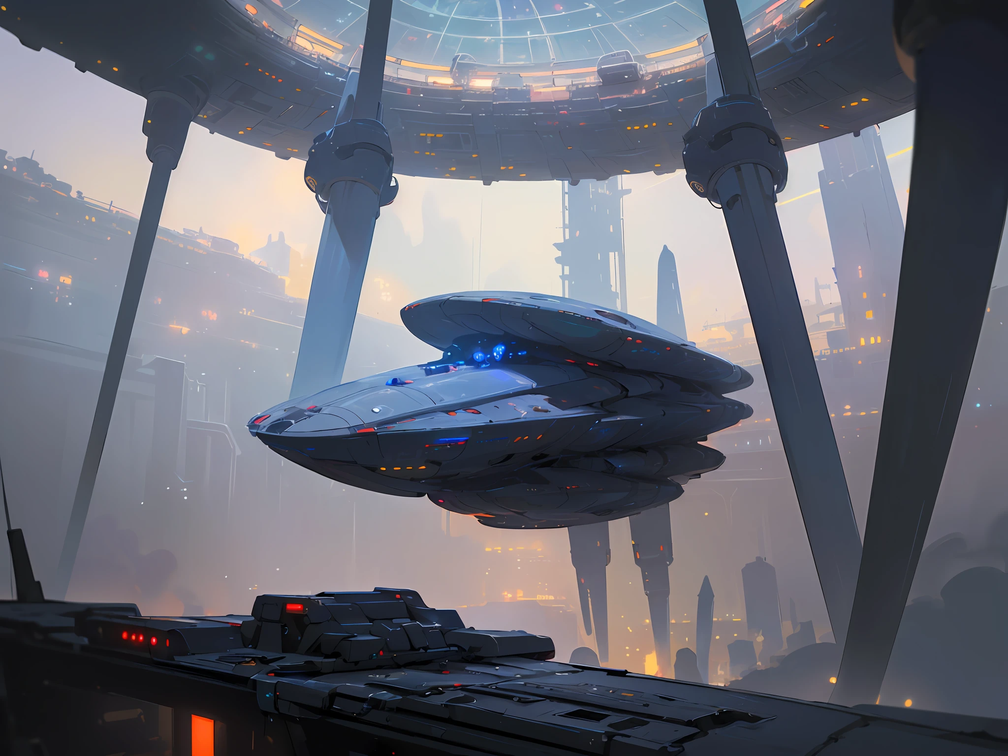 (((8k, foto RAW, melhor qualidade, obra-prima mattepainting inspirada no artista de matte albert withlock:1.4))), ultra high-resolution, ultra-detalhado, illustration, An astonaut waking up in his spaceship looking into infinite space behind a tall window on the side of the ship and in the foreground of the scene, This is a sci-fi environment,apenas, fiction sci-fi scene, add some small objects up in the table in the room in the back of a astronaut a wall of a spaceship like H.G.Giger drawn, constructions and many bottons and windowns in the spaceship, futuro, imaginando, matte painting of the scene in high resolution and colors of a universe , a spaceship floating in the universe