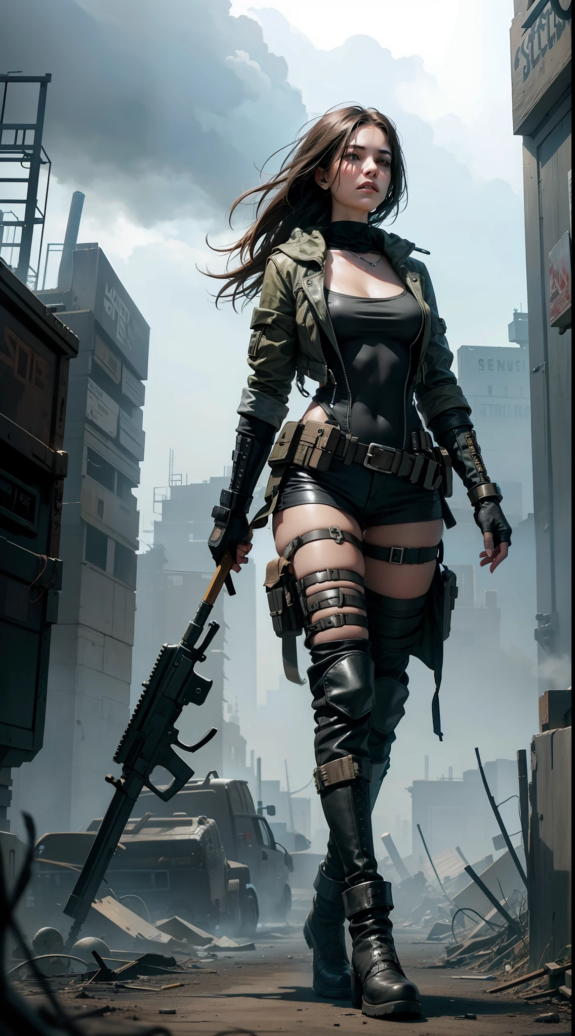 Beautiful woman in intricate Post-Apocalyptic and Dystopian Outfit