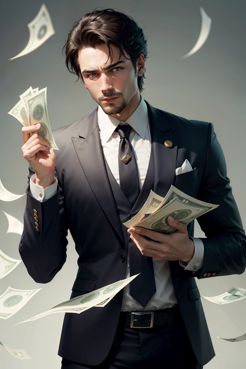 The man has money in his hand