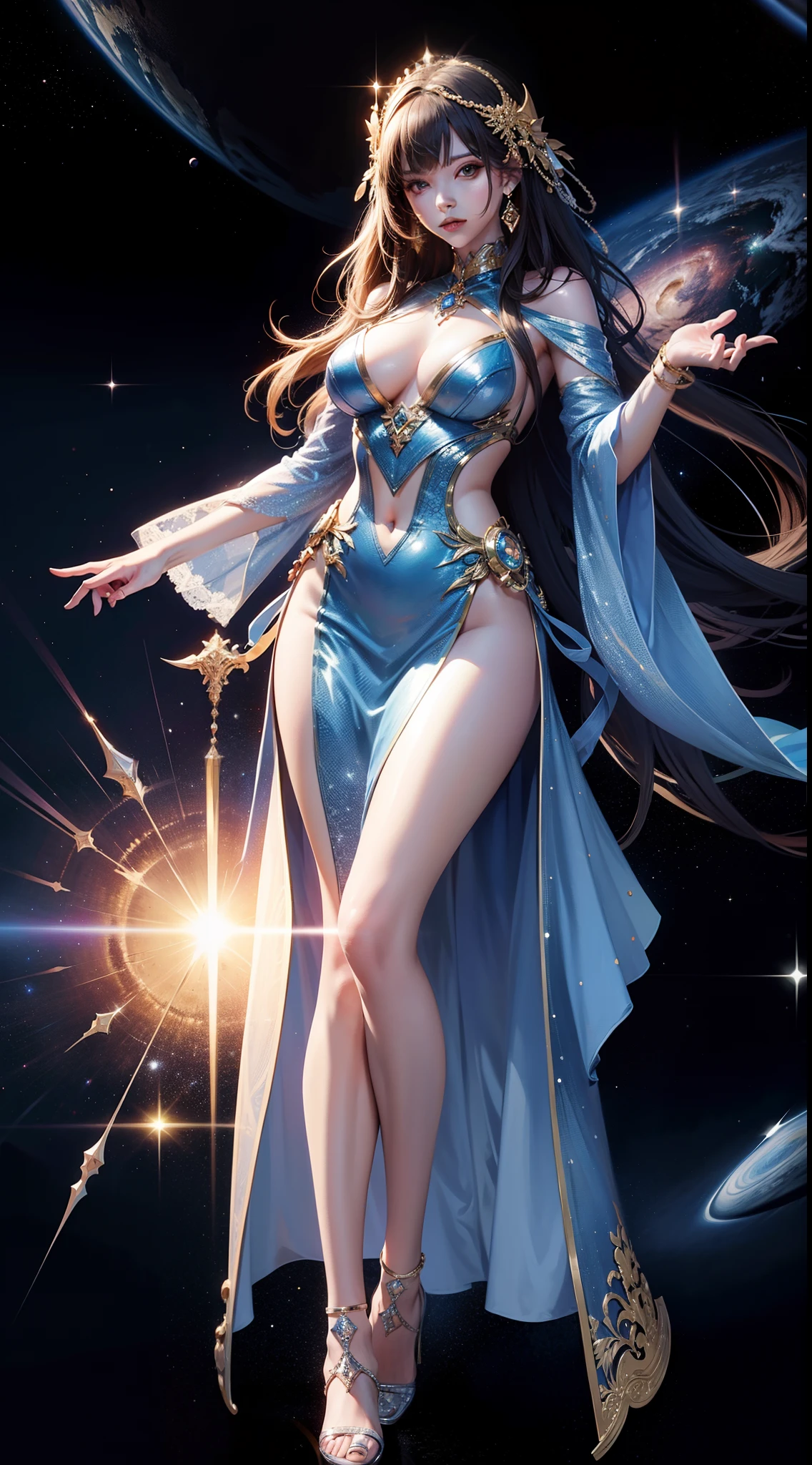 Beautiful woman in intricate Space-Inspired and Cosmic Outfit