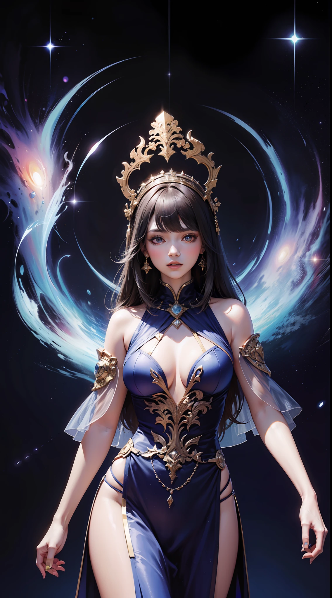 Beautiful woman in intricate Space-Inspired and Cosmic Outfit