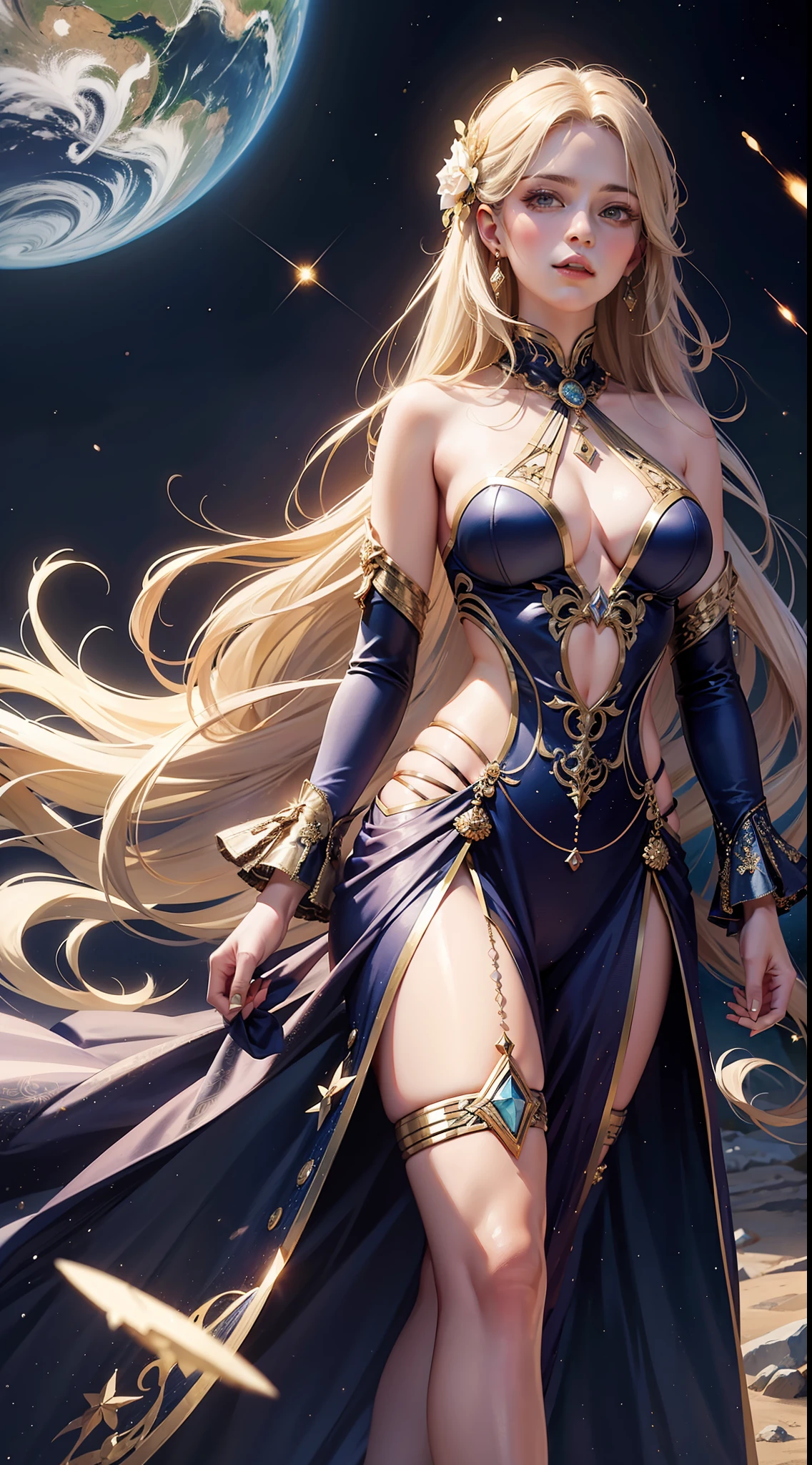 Beautiful woman in intricate Space-Inspired and Cosmic Outfit