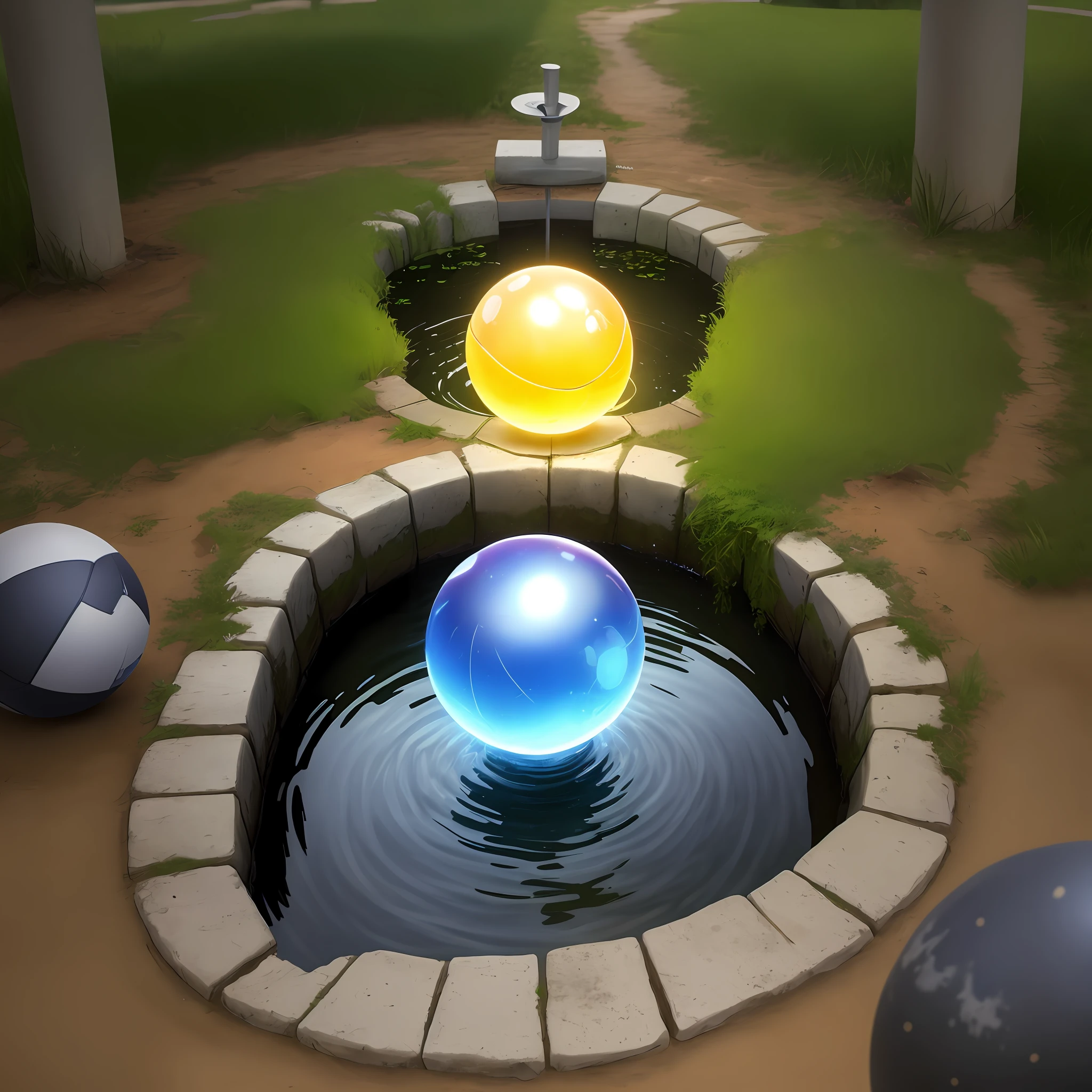 There is a glowing ball in the well