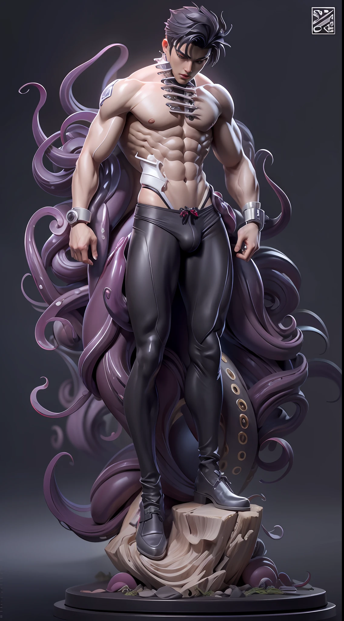 Sculpture design,Figures,GK model,The whole body of the character,Handsome boy wrapped in tentacles,Mucus-filled tentacles,sexy for,Stroke panties,Handsome,Expose muscles,base,Wu Yifan,Handsome cybernetic boy looking at camera lingerie detailed muscular reality masterpiece,musculous
