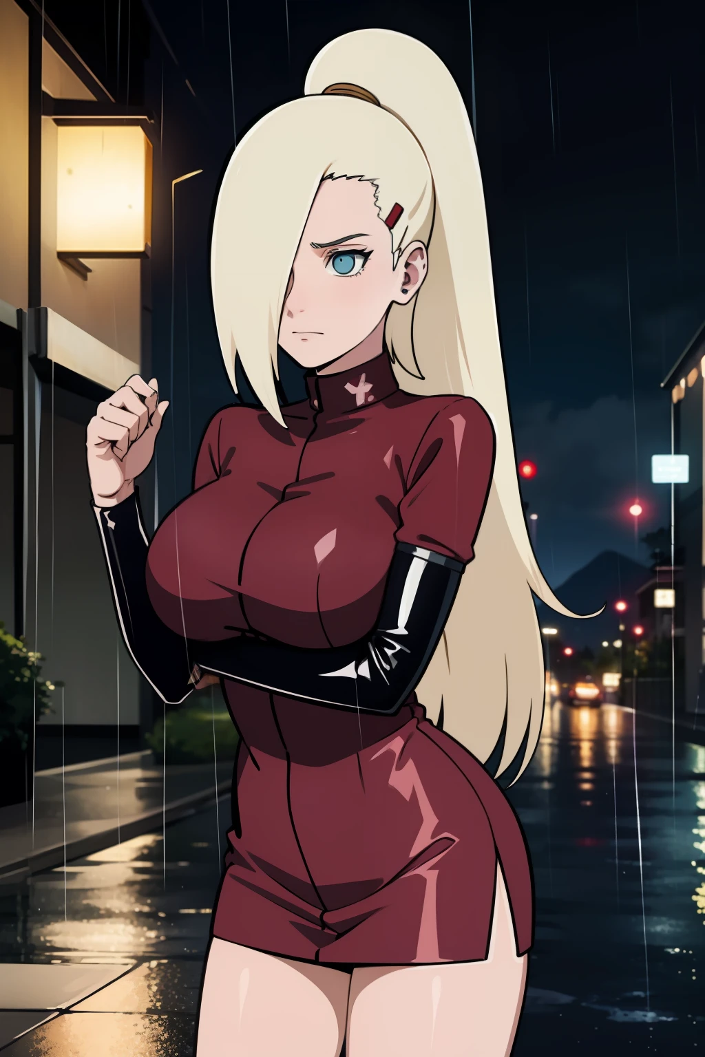 yamanaka ino, wet, latex, night, rain, storm,