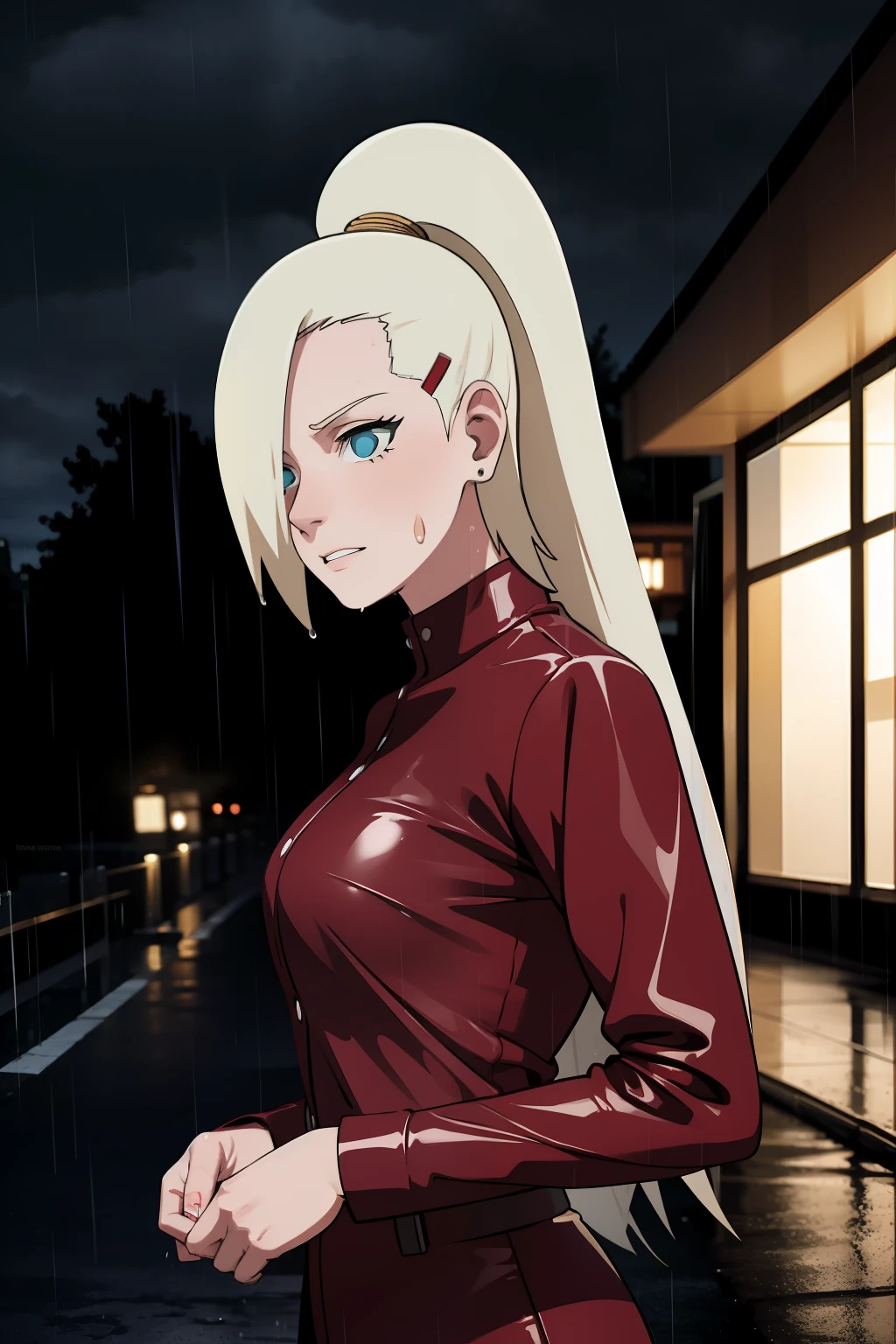 yamanaka ino, wet, latex, night, rain, storm,