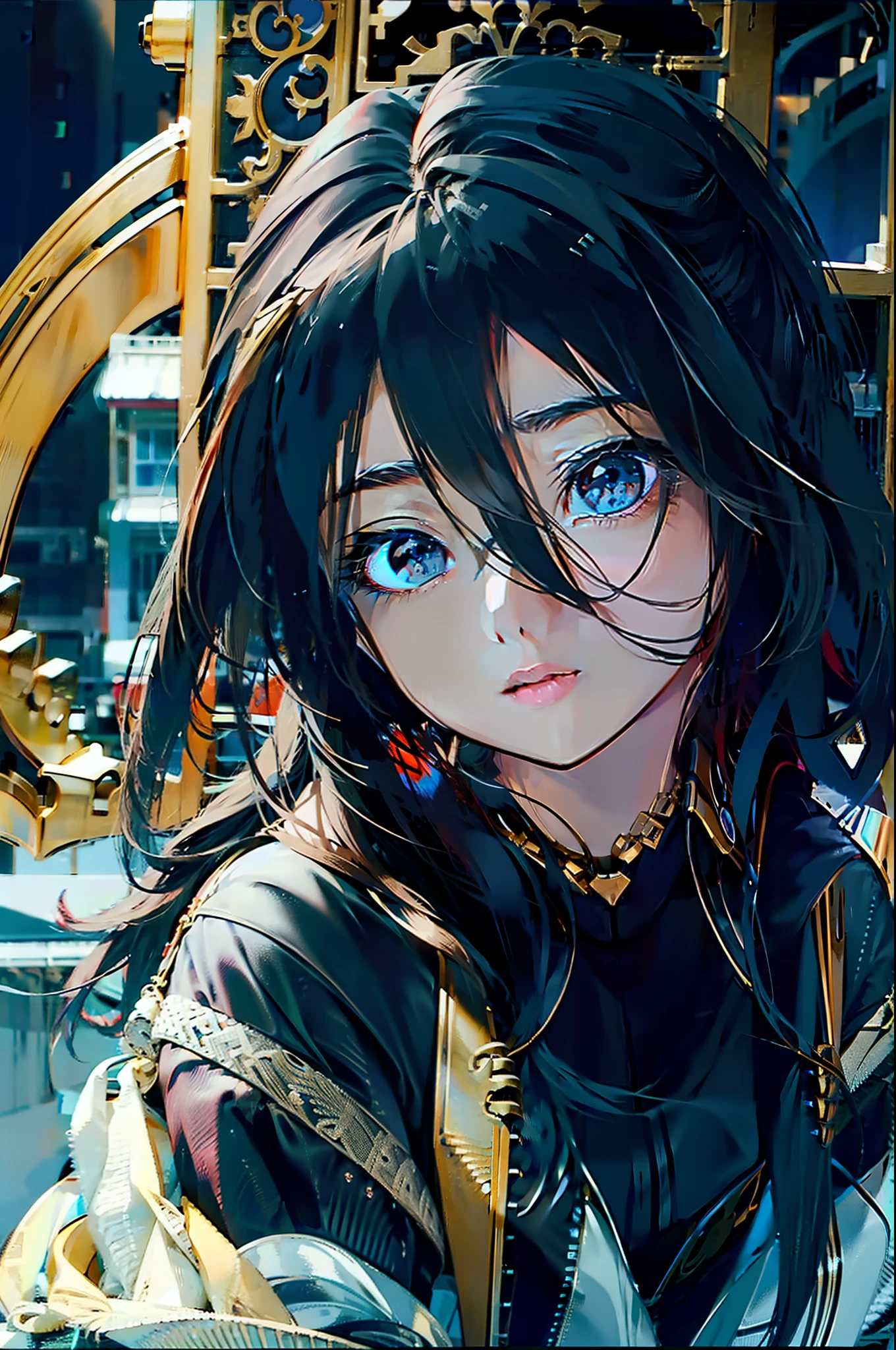 Humanity,Female black mechanical dragon,eBlue eyes,Vertical pupils,high detal,High picture quality,10 meters long,