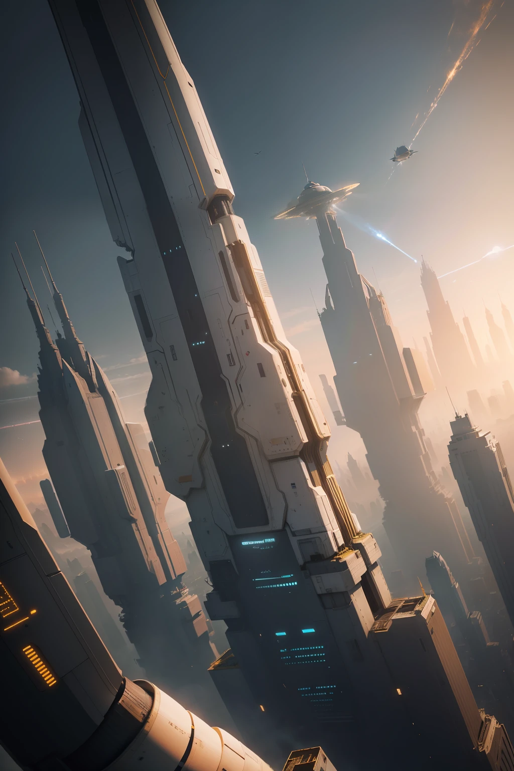 A futuristic setting of a large tech metropolis, Architecture of the science fiction metropolis, in its airspacewith several spacecraft flying, Highlight pieces, Complex structure and parts of walls and machines, dutos verticais e horizontais, The front of the image of the city which is the matte painting of main background, An astronaut observes from the top of a city platform metal tubes and tubes, textura do metal, dia claro, senso de tecnologia, strong contrast lighting, History of Science and Technology, blue skies, nuvens brancas e 3D, Colar plano de fundo, High definition, 8k, Realismo, pintura fosca, dark yellow light
Waiting to get started