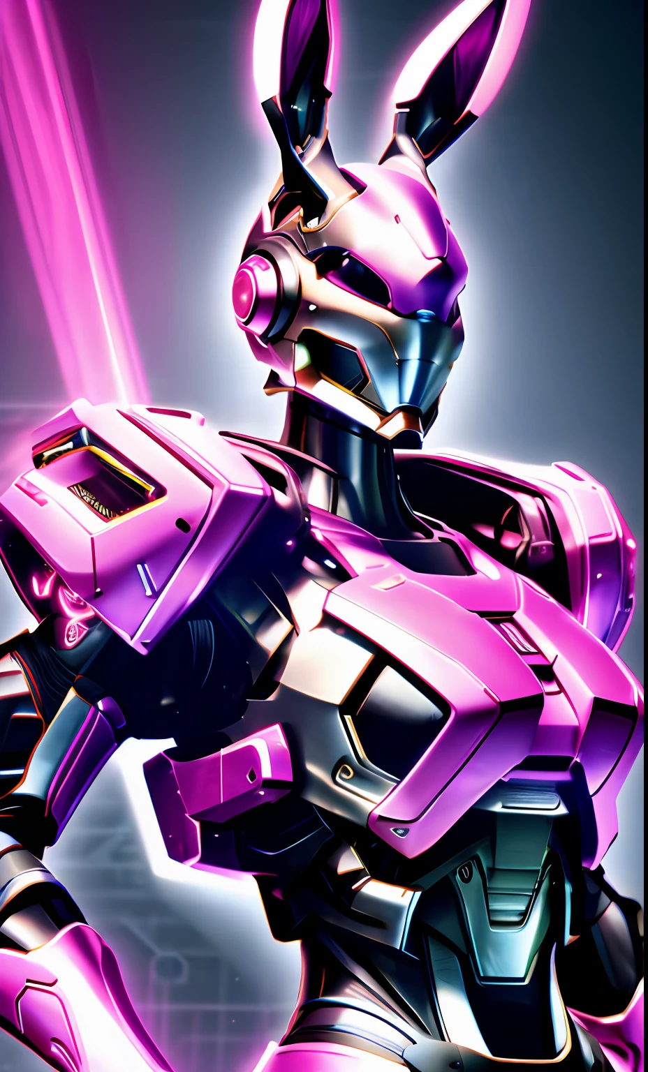 A highly detailed「Rabbit-shaped cyborg」3D rendering of a|cyborgs]Pink cybernetics and pink armor、nffsw、8K、Sub-surface scattering、Specular Light、Hi-Res、octane renderings、Ray traching、Pink rabbit ears、Mobilesuit