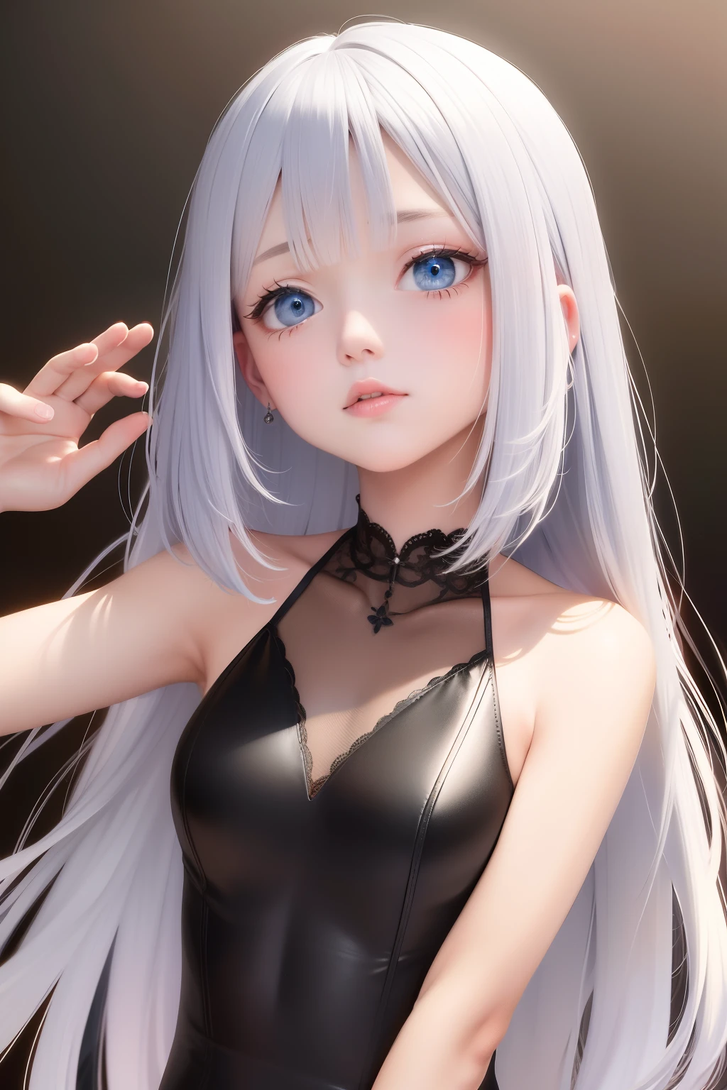 best quality, tmasterpiece, whaite hair, blueneyes, head looking up, The upper part of the body