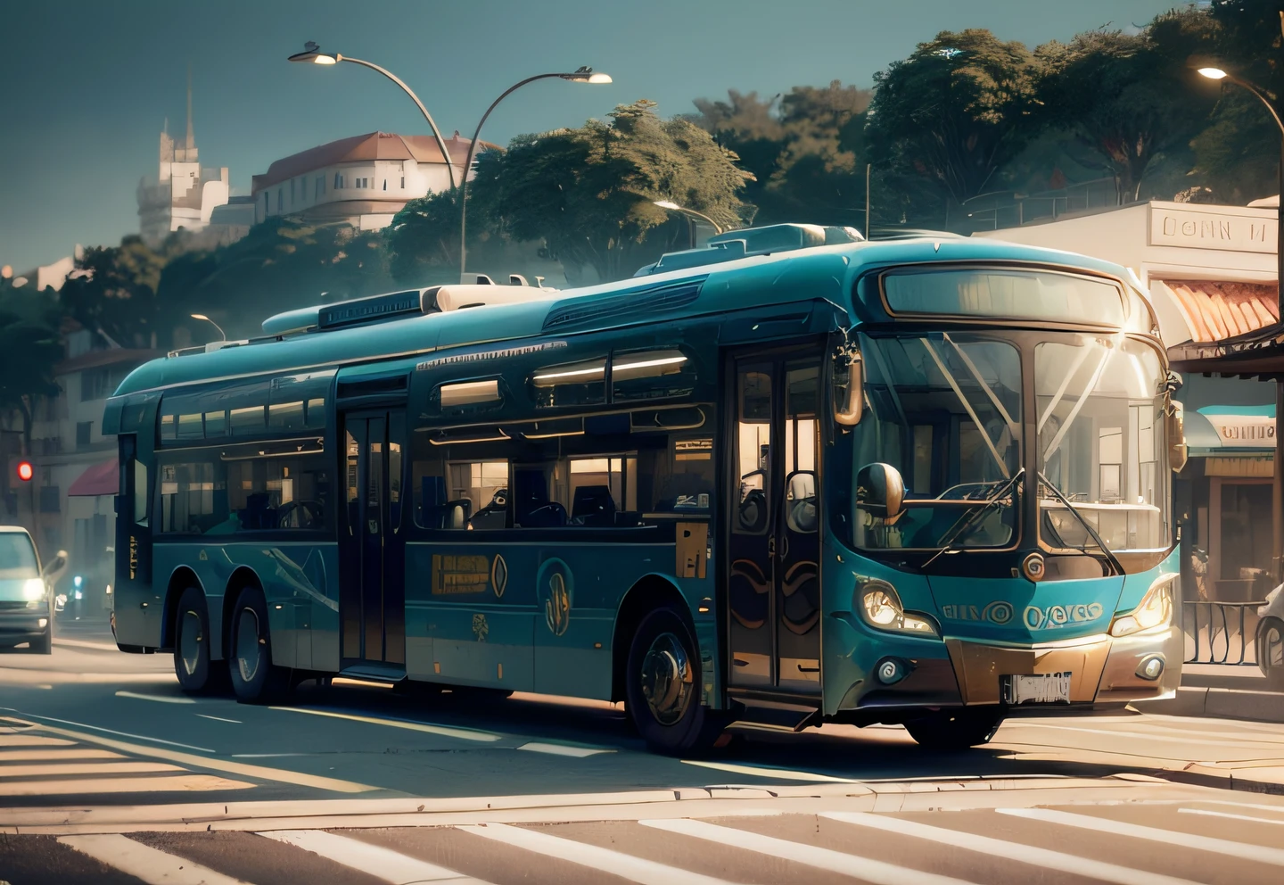 futuristic bus, brancos de fundo, Corpo Steampunk, detalhes intrincados, Magnificent, cinemactic, high resolution, 4k,