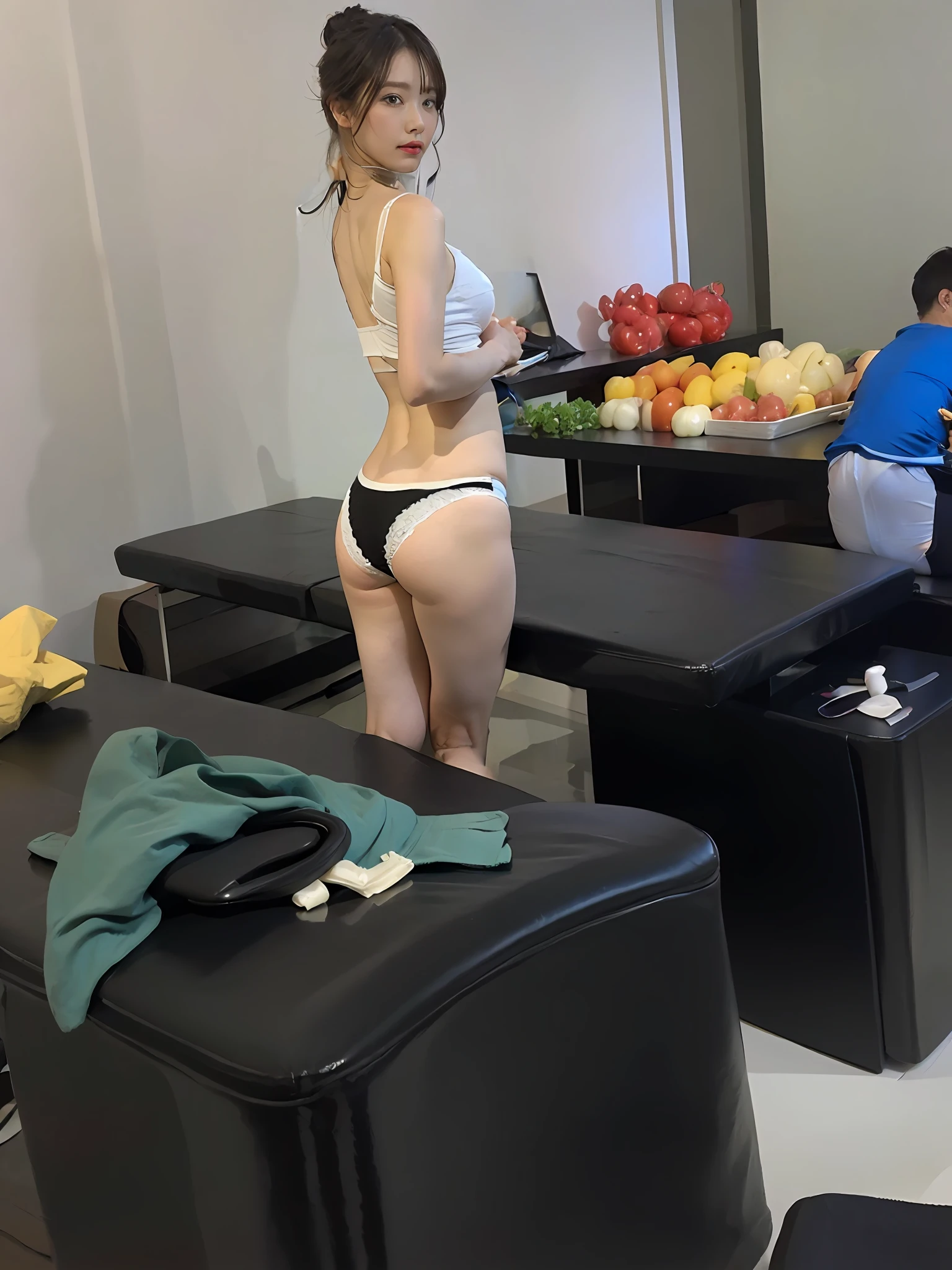 Wear white underwear and white panties,Side rear view,(white panties),((White three-point panties)),(revealing buttocks),(Exposed Body),(Exposing thighs),(super detailed body),(Super delicate buttocks),(Super delicate legs),(Three-point underwear),(White underwear)