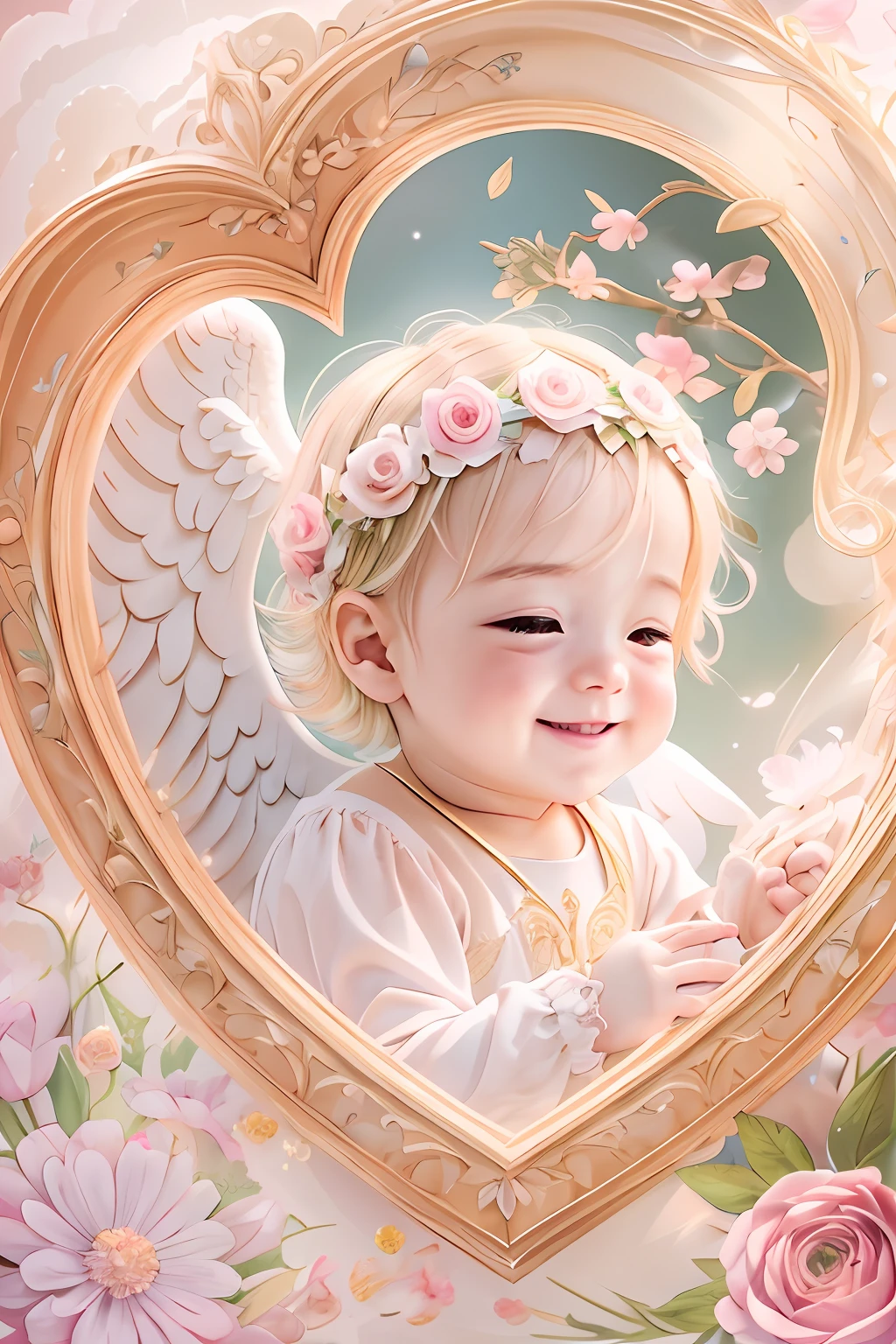 Blessings of Angels、Bright background、heart mark、tenderness、A smile、Gentle、 Angel