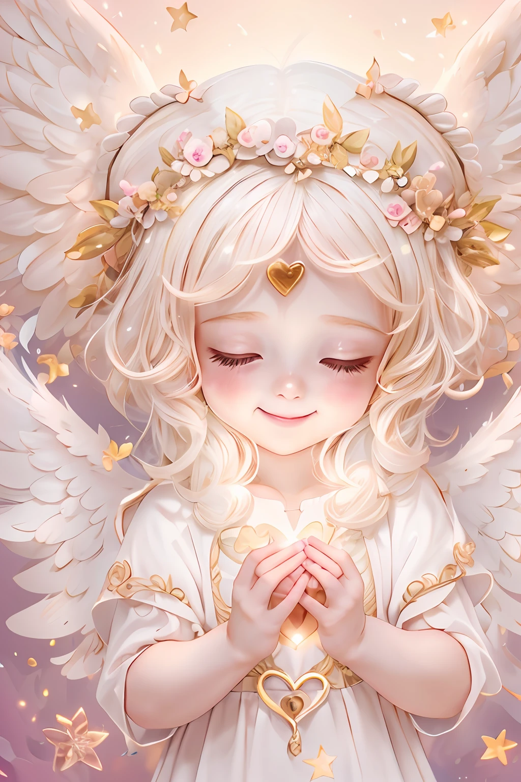 Blessings of Angels、Bright background、heart mark、tenderness、A smile、Gentle、Baby Angel