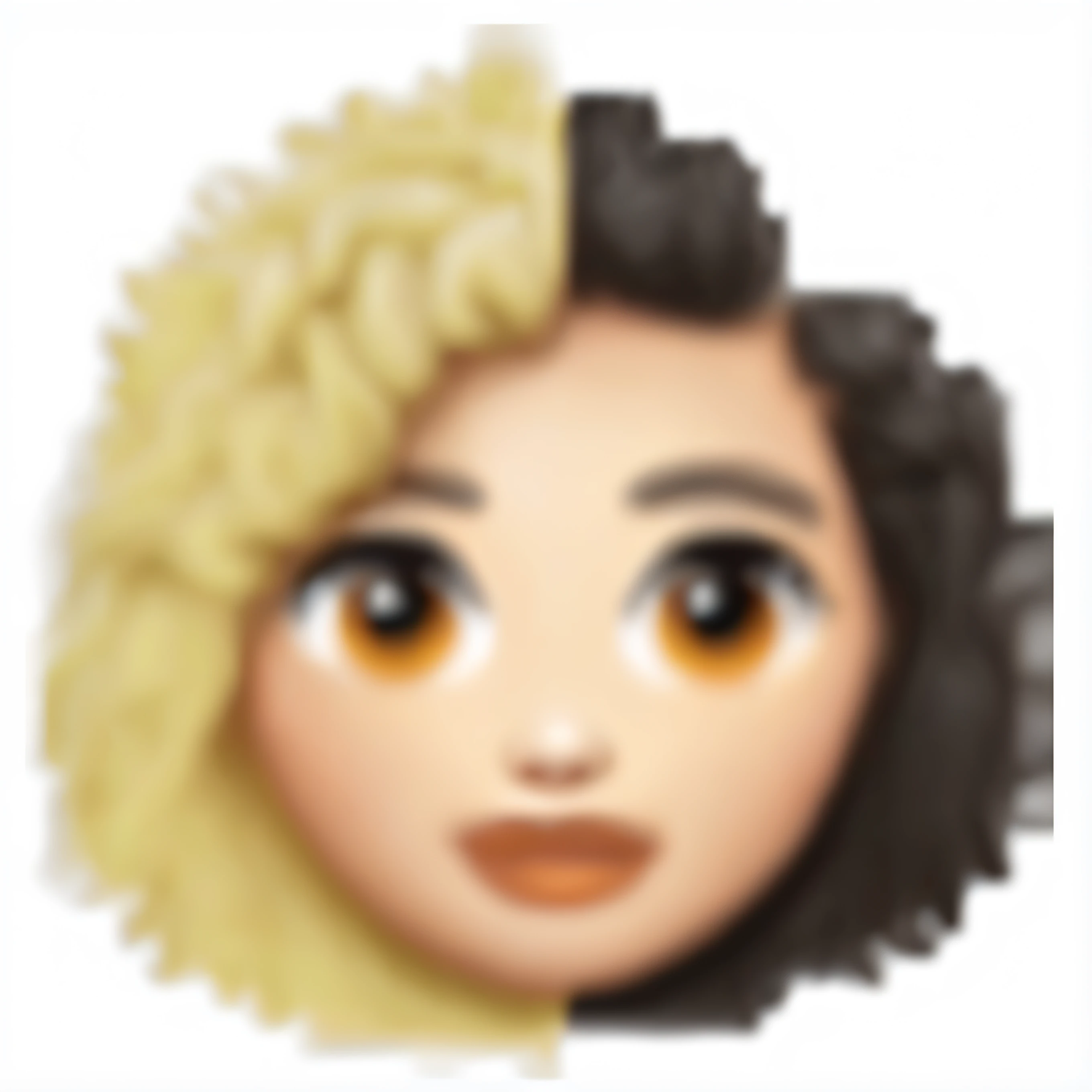 um close up de um rosto de desenho animado com uma peruca amarela, new emoji of biting your lip, emoji ios, estilo de emoji, emoji, cabelos loiros cacheados | d & d, detailed unblurred face, 2 pessoas, sem gradientes, avatar com um cabelo loiro, Resinas, Meia cara, single realistic face, pale skin curly blond hair, medium skin tone, hd, hd