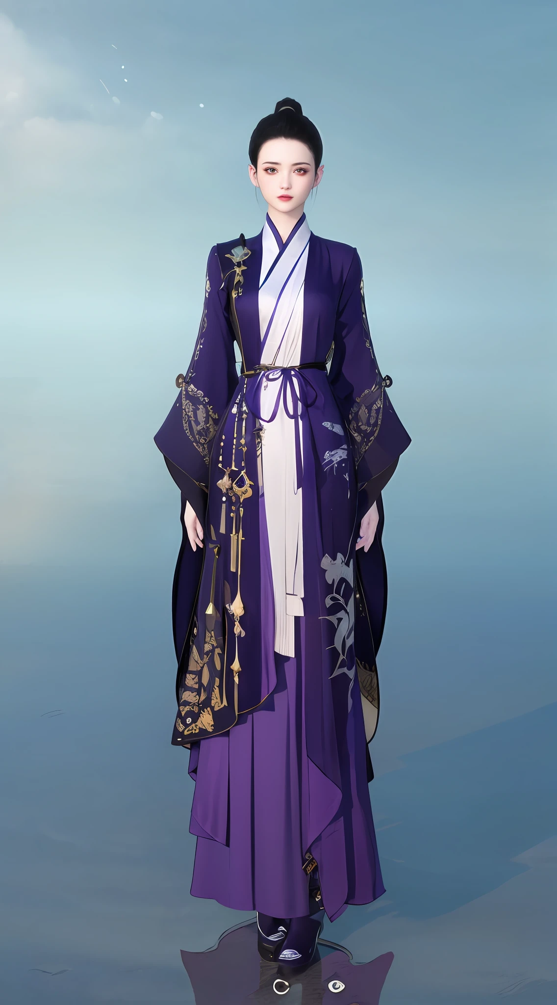 1 woman(Clear face)、Full body standing painting,独奏,Transparent background,Game character costume design,Gorgeous purple long dress,Realistic silk,high detal,cinematic colorgrade,Ultra photo realsisim,Digital SLR,white backgrounid,Ultra-high resolution,Sharp focus,tmasterpiece,hdr,8K,(The is very detailed的 CG unified 8k 壁纸)