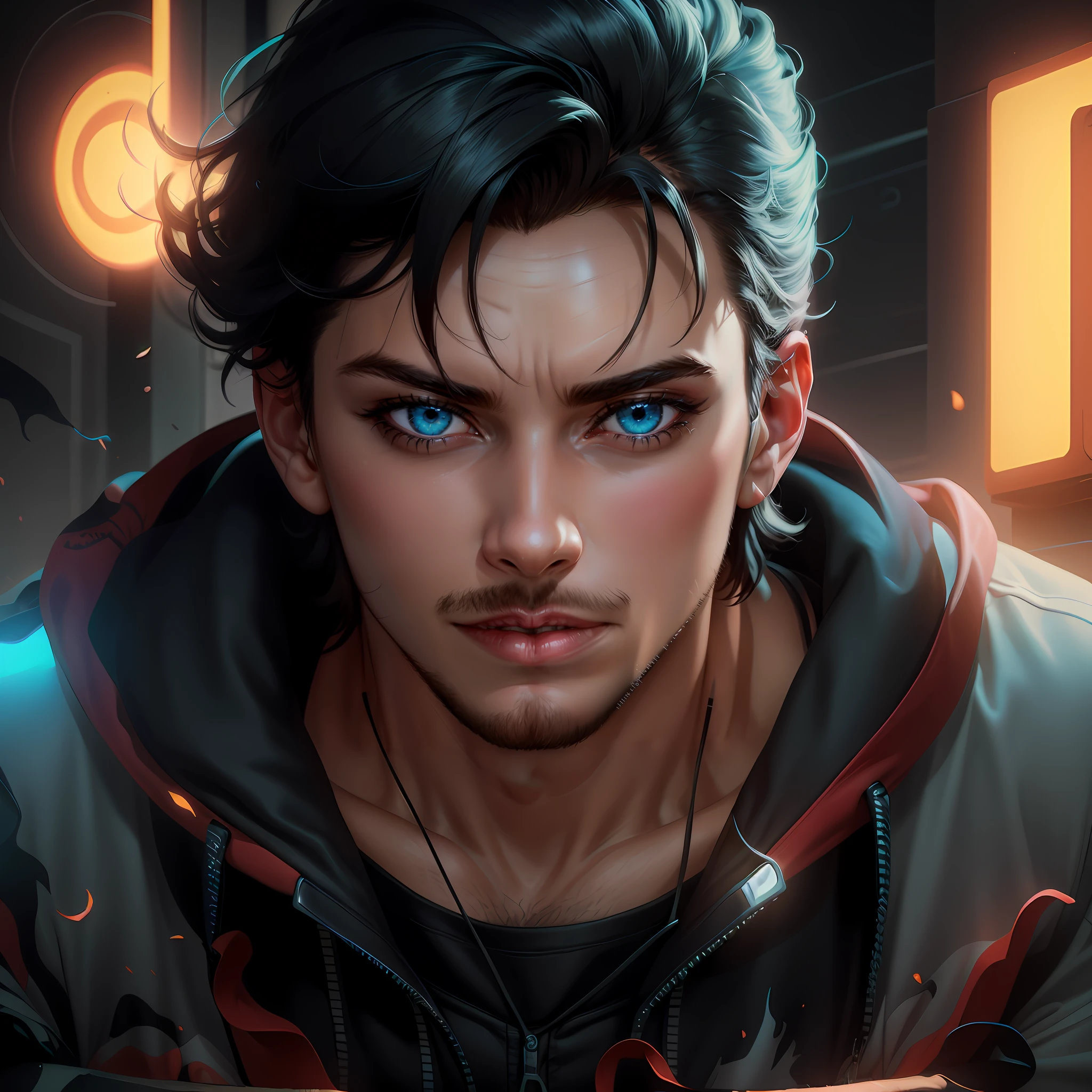 Design an image featuring a handsome young man with a determined and confident expression. Place the quote ‘Do it Now’ beside him in bold, eye-catching typography. Use vibrant colors that represent energy and motivation to make the quote stand out. Consider adding dynamic elements, such as visual effects or patterns, to enhance the overall impact of the image. Let the combination of the striking visuals and the powerful quote inspire viewers to take action and embrace a proactive mindset, neon light word written in back, 'Do it Now'