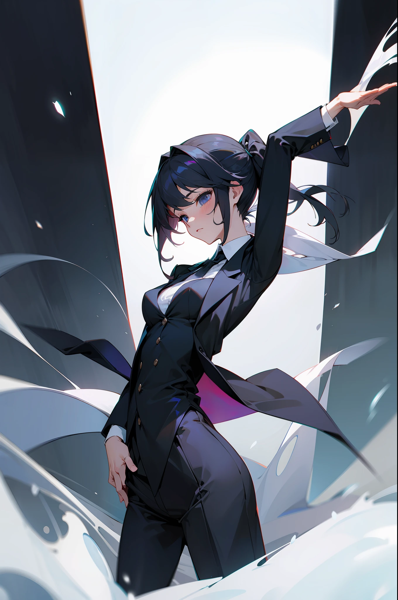 posh elegent clean class masterful waifu in clean tidy black suit and tie jacket