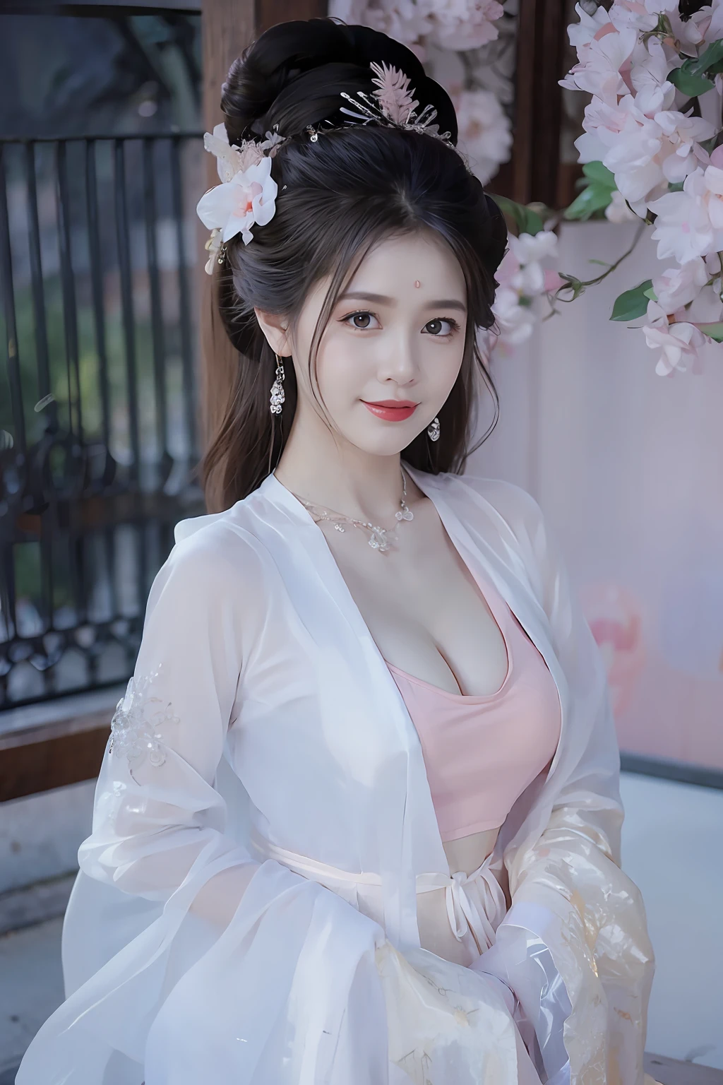 in pink,cleavage,underdressing