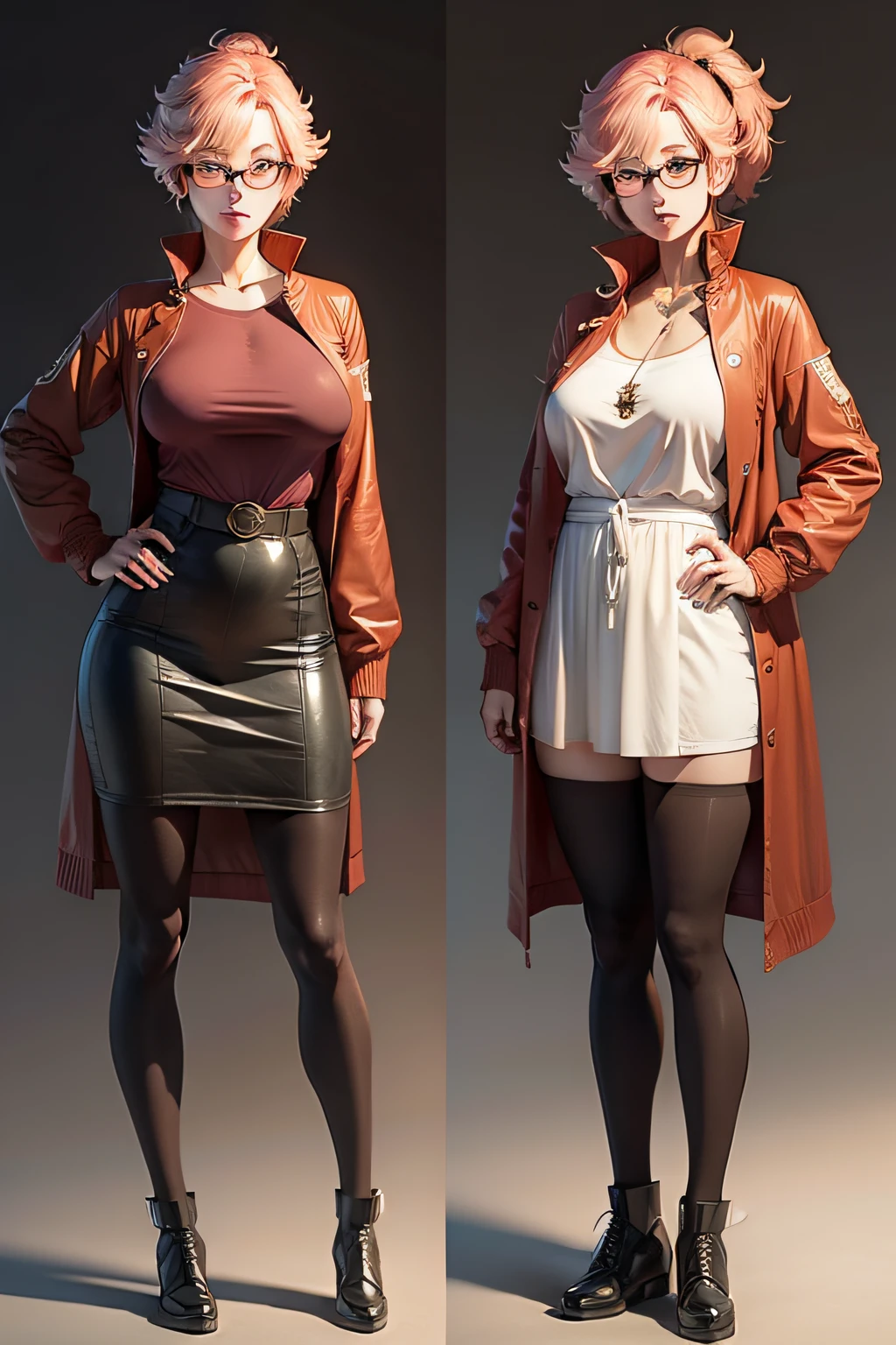 anime mom, anime women, looking at the camera, full body shown, standing, with glasses, without background.