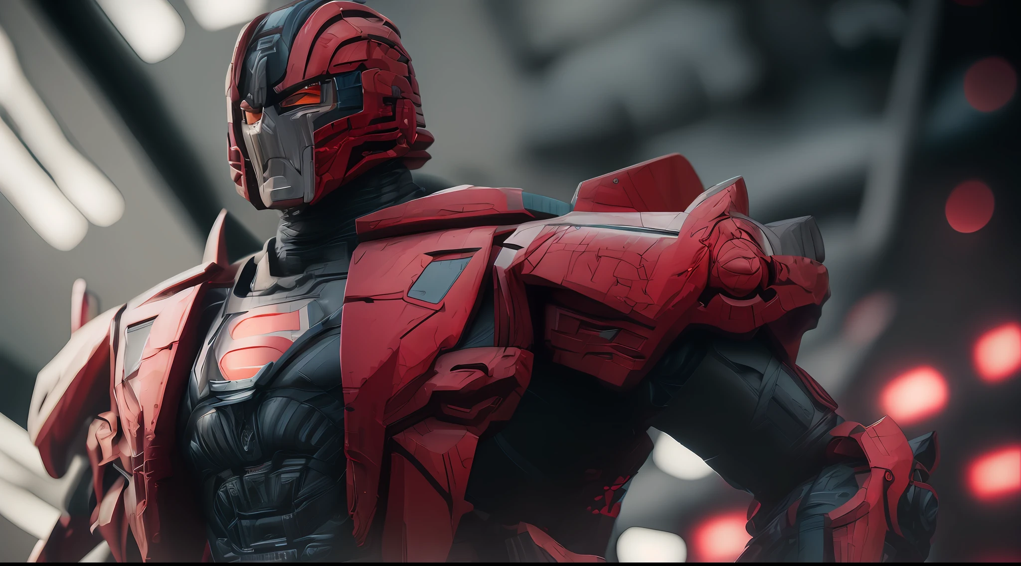 . Transformers, in the style of red superman and hr giger, photo realistic, ultra details, natural light, light background, photo, Studio lighting cinematic shot + dynamic composition, incredibly detailed, sharpen, details + intricate detail + professional lighting, film lighting + 35mm + anamorphic + lightroom + cinematography + bokeh + lens flare + film grain