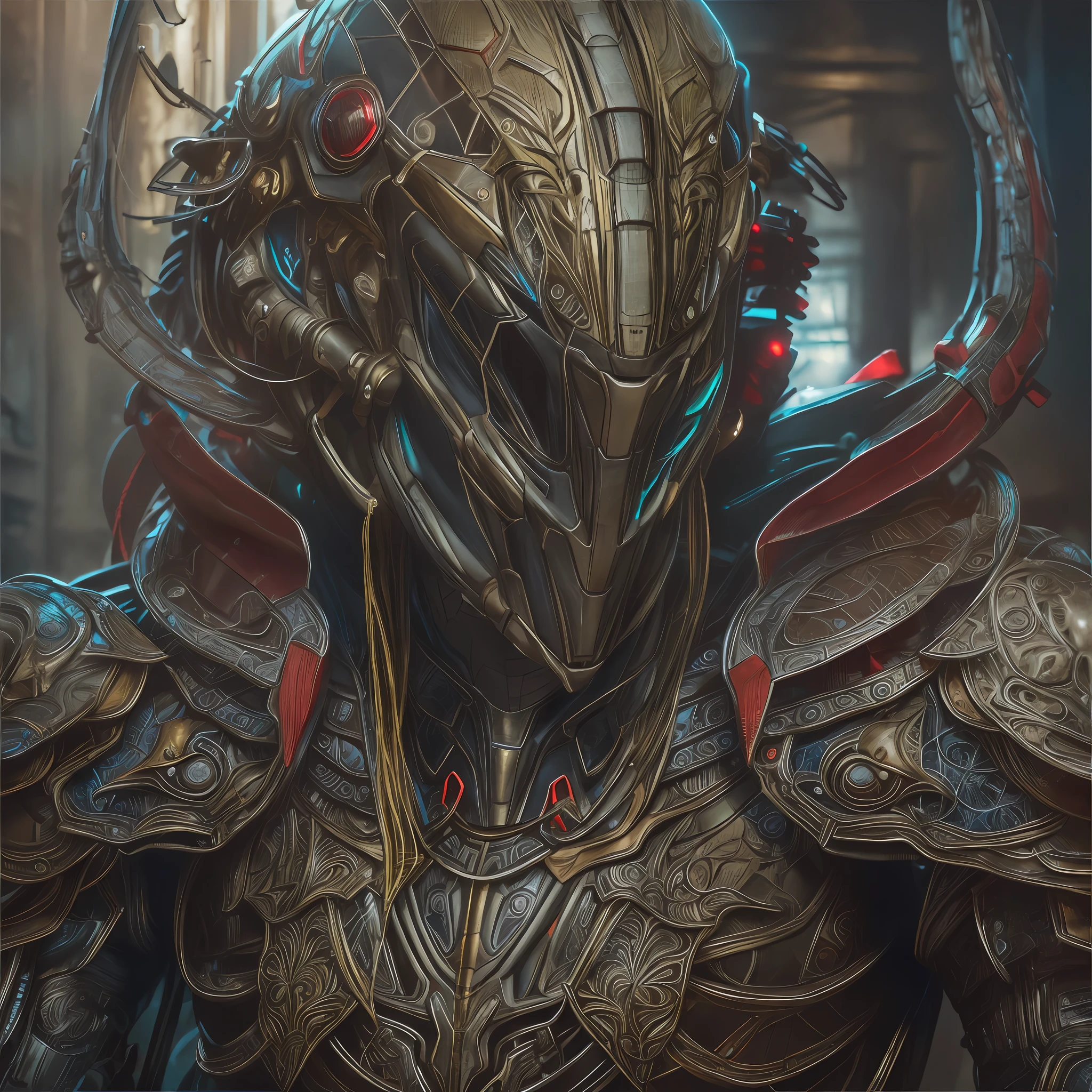(Realistic:1.3), Intricate details,Painting \(artwork of a\), ((Masterpiece,Best quality)), ((Cinematic light)), mantis, Scary, Dark fantasy \(Style\), Detailed armor, Detailed helmet,Machinary