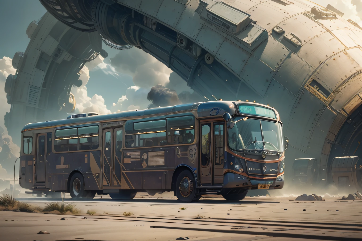 futuristic bus, brancos de fundo, Corpo Steampunk, detalhes intrincados, Magnificent, cinemactic, high resolution, 4k,