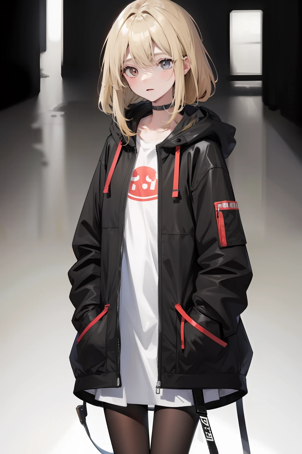 Black-haired inner blonde、length hair、s girl、ren、kawaii、parka、White background