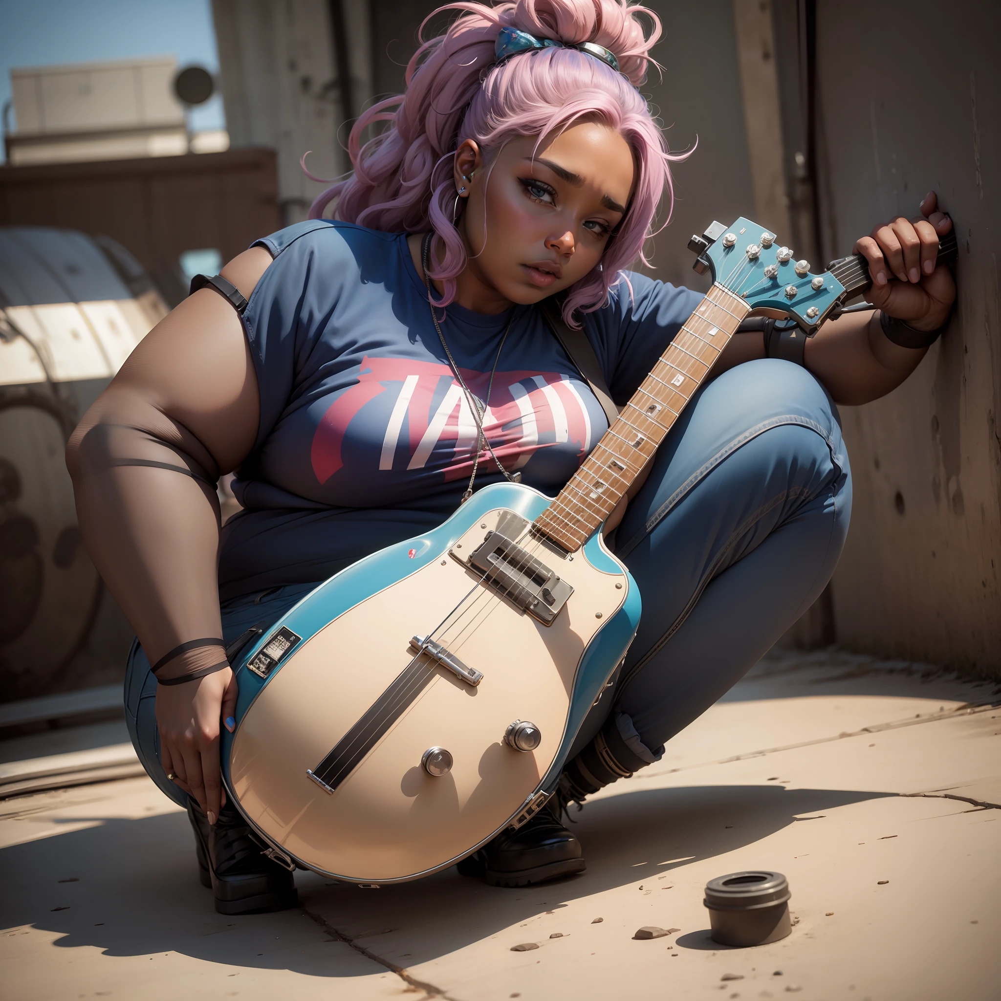 Lizzo as Atom punk, High definition, Photo detailed, specified, Avant - Garde, High definition, Photo detailed, micro realism, siting like a queen