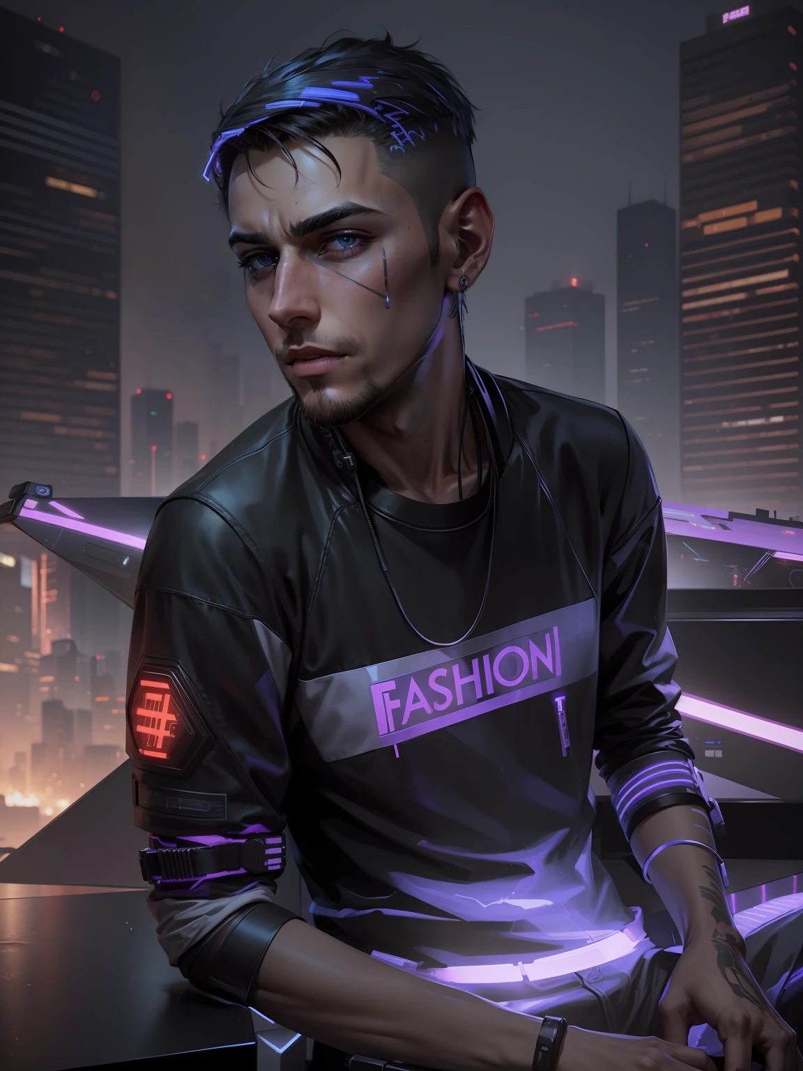 Cyberpunk background handsome boy realistic face 4k
