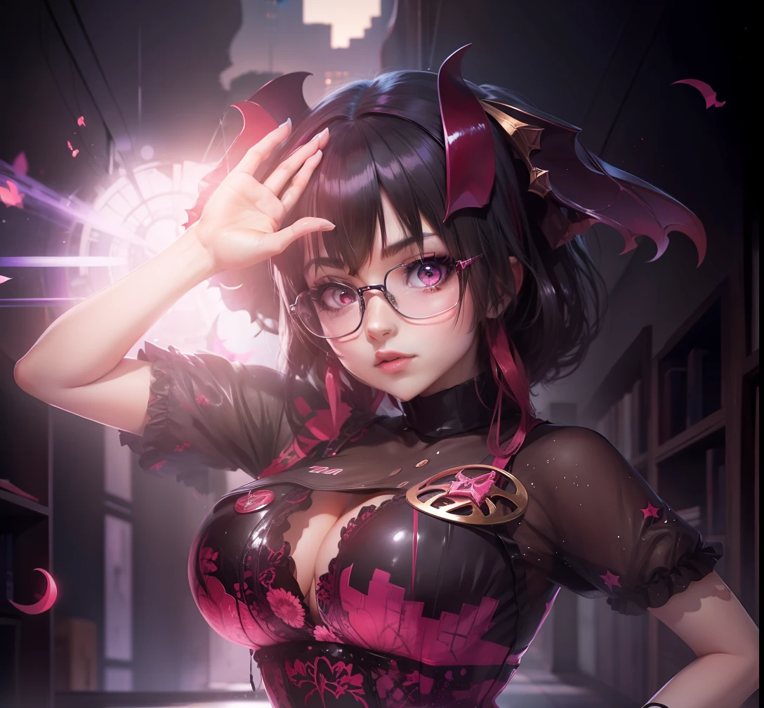 anime style girl succubus, glasses, pose