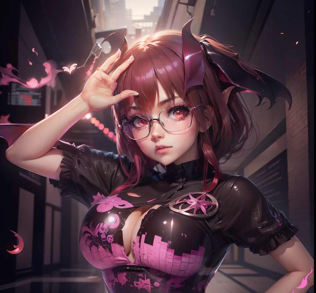 anime style girl succubus, glasses, pose