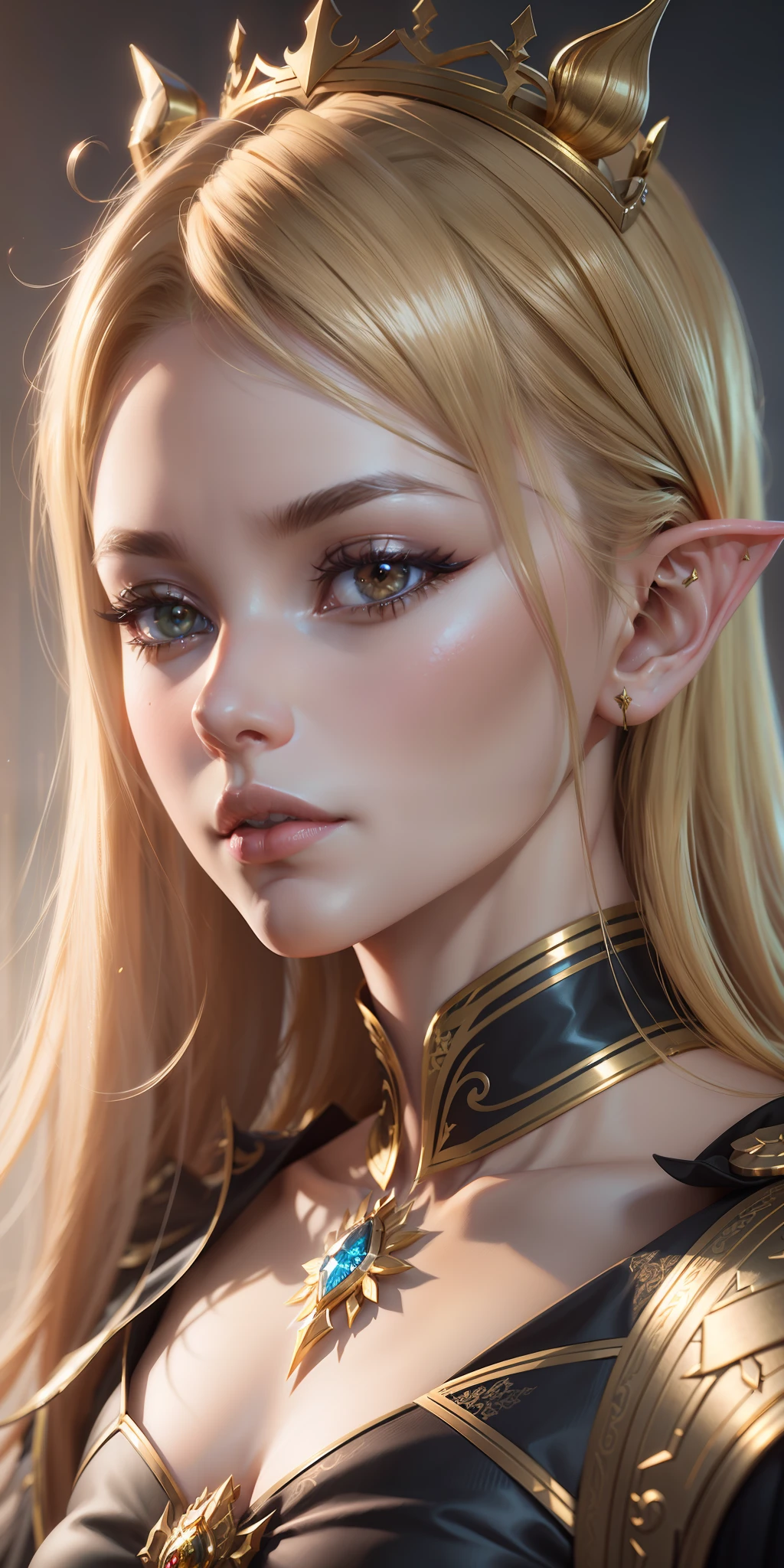 Golden,3D rendered character art,a beautiful fantasy empress,8K high quality detailed art,beautiful and elegant elf queen,photorealistic anime girl rendering,Smooth anime CG art,3 d anime realistic,8K portrait rendering。