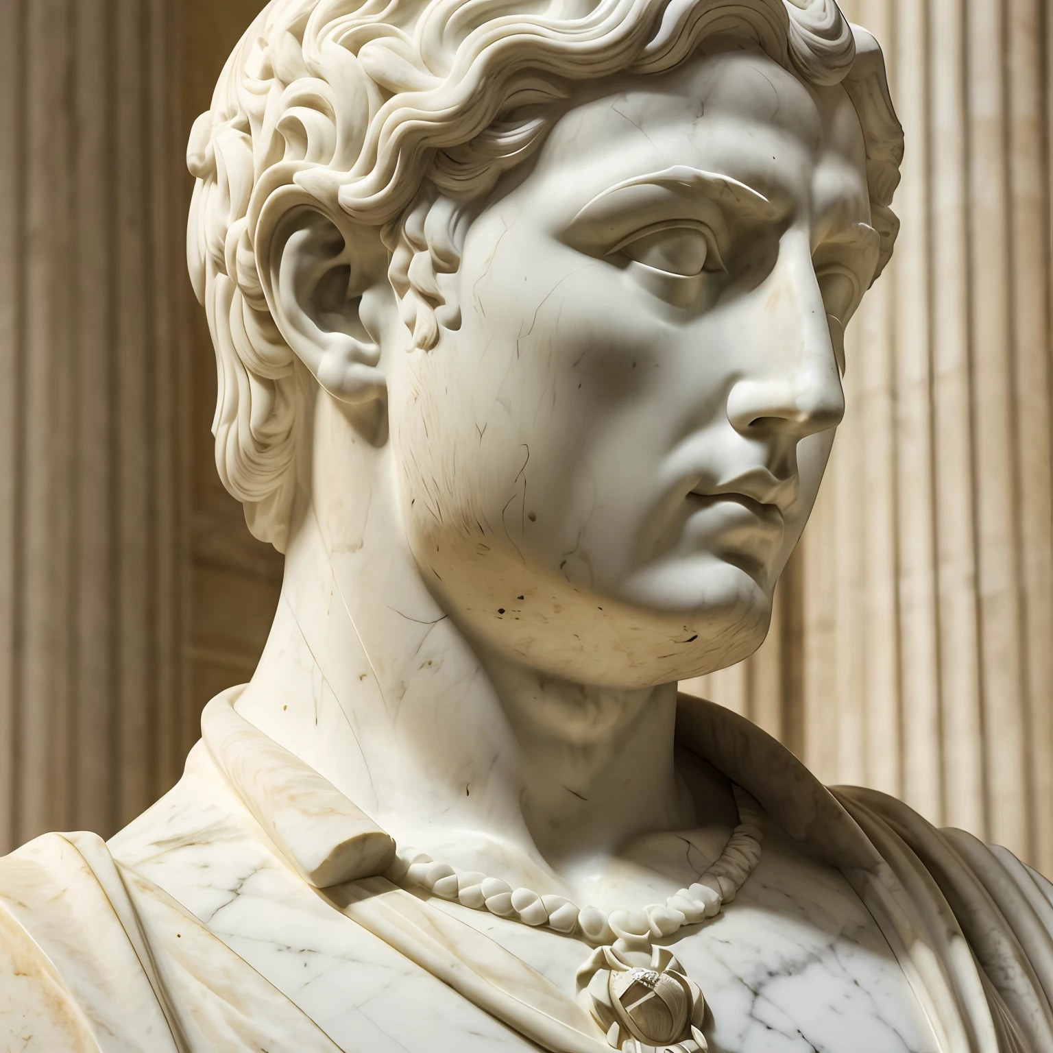 retrato, Realismo, renderizado, antigo imperador romano, like a white marble statue holding an hourglass