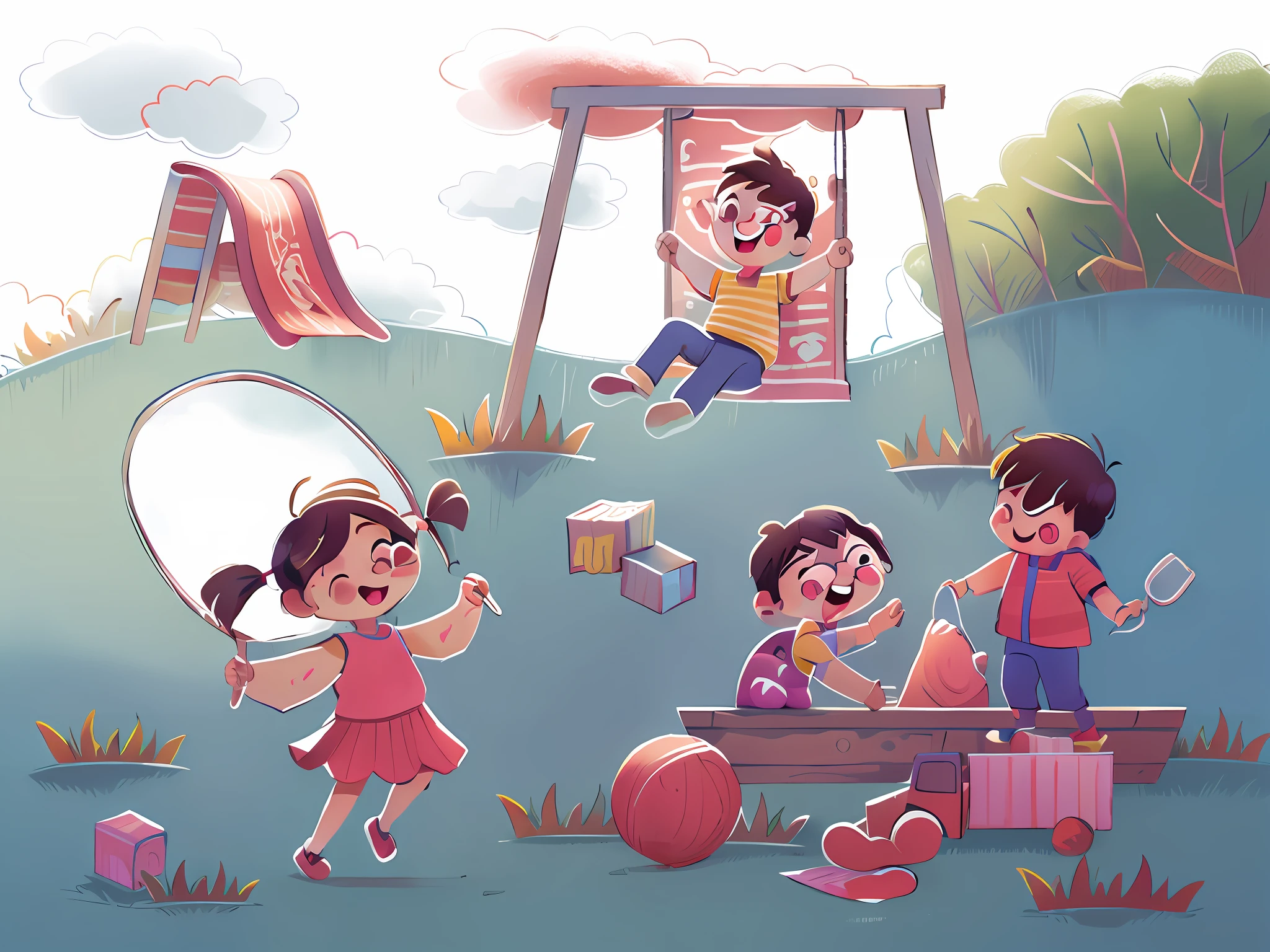 Poster making, Children's Day, in the amusement park, happy, jumping, happy --v 6