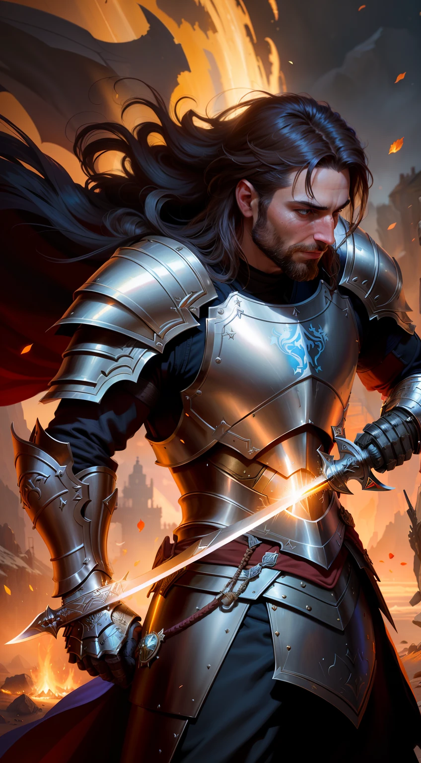a close up of a man in armor holding a sword, graphic artist magali villeneuve, guillem h. pongiluppi, inspired by Magali Villeneuve, epic fantasy digital art style, johnny silverhand, male paladin, fantasy paladin, by Magali Villeneuve, magali villeneuve', fantasy warrior, armored warrior, fantasy knight