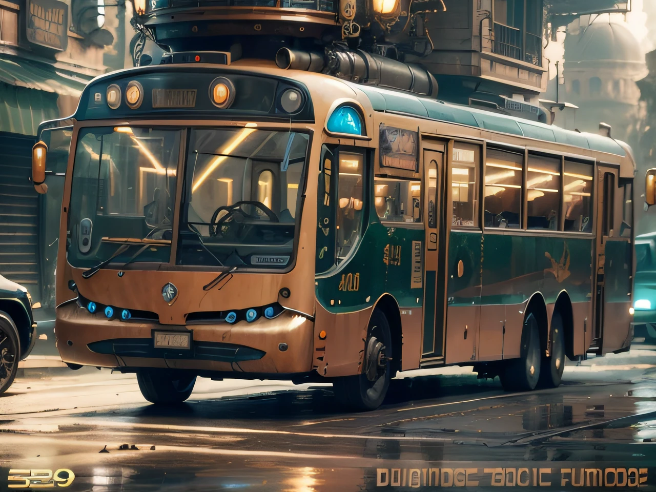 futuristic bus, brancos de fundo, Corpo Steampunk, detalhes intrincados, Magnificent, cinemactic, high resolution, 4k,