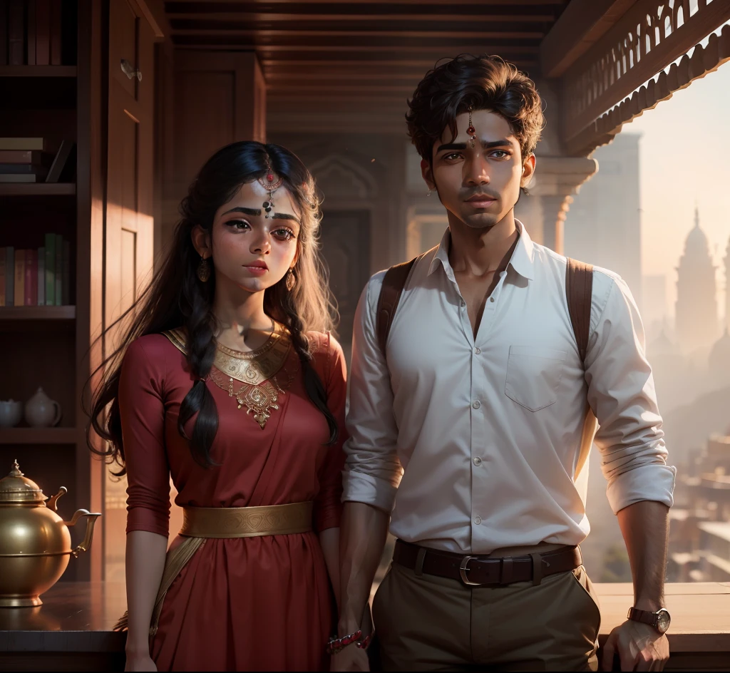 4k, realistic,very detailed, High quality, Beautiful background , Young Hindu Couple, sounth indian