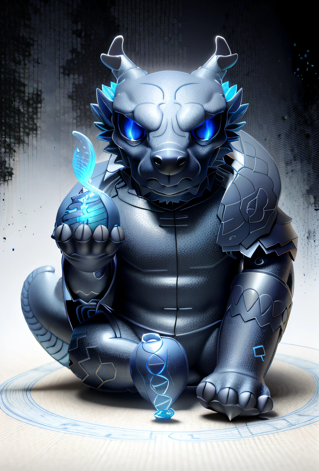 ((White background)) (8K, RAW photo, Best quality, Masterpiece),(photon maping, Radio City, Physically-based rendering, automatic white balance),CG,Unity,offcial art,Amazing,finedetail,Extremely Delicately Beautiful,Extremely detailed,a 3D render,C4D,blender,octanerender,
popular toys, a blind box toy, Disney style,There is a seated basilisk,There is a snake wrapped around his back,Holding DNA in his right hand, mythological creatures.Tai Chi color matching