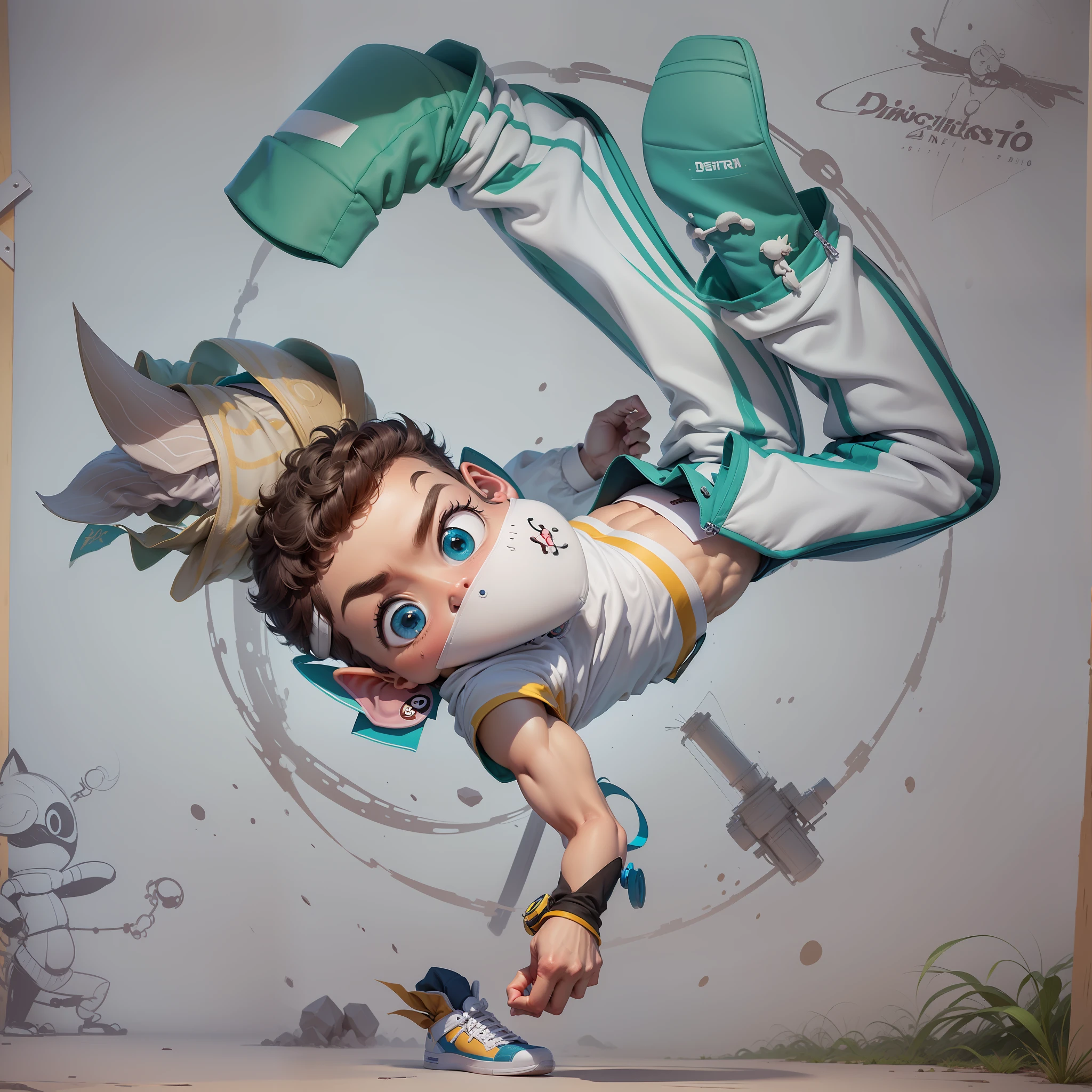 remasterizar o personagem menino"(desenho animado:1.2) de um garoto musculoso (vestindo roupa fitness0.9), estilo de arte cartoon, (inspirado em LOLWhoopie:1.1